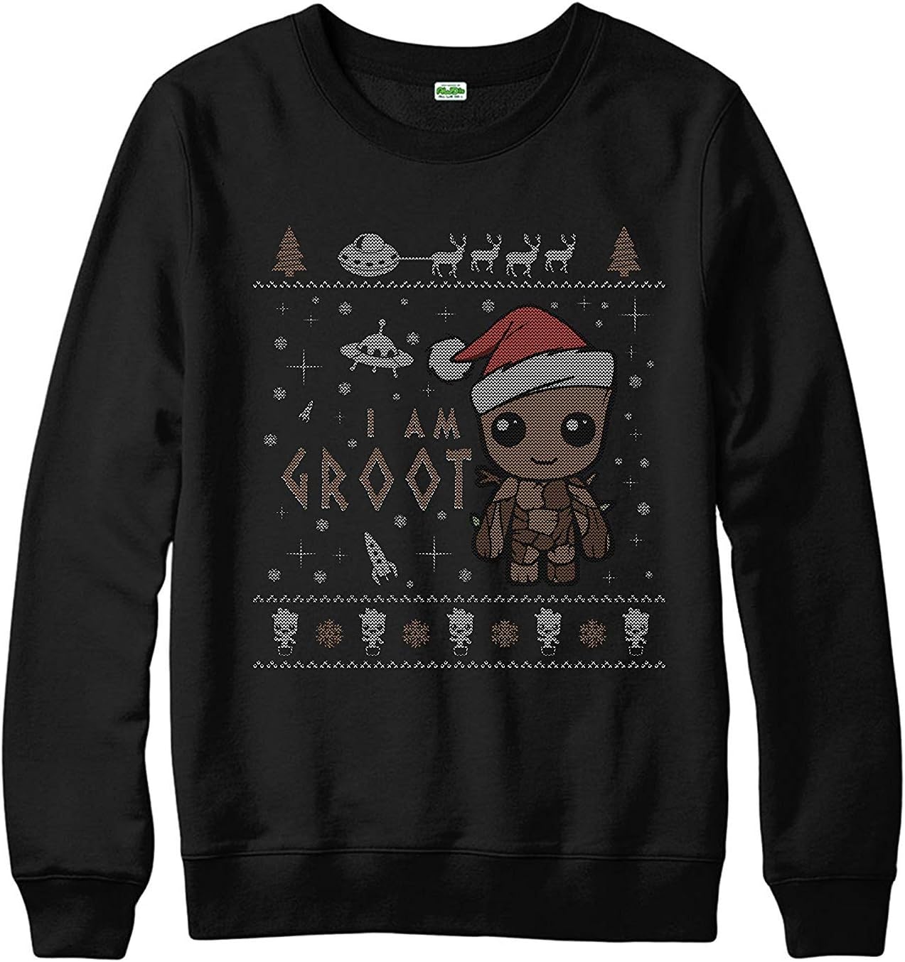 I Am Groot Xmas Jumper, Guardians of The Galaxy Christmas Spoof Jumper Top (Black,M)