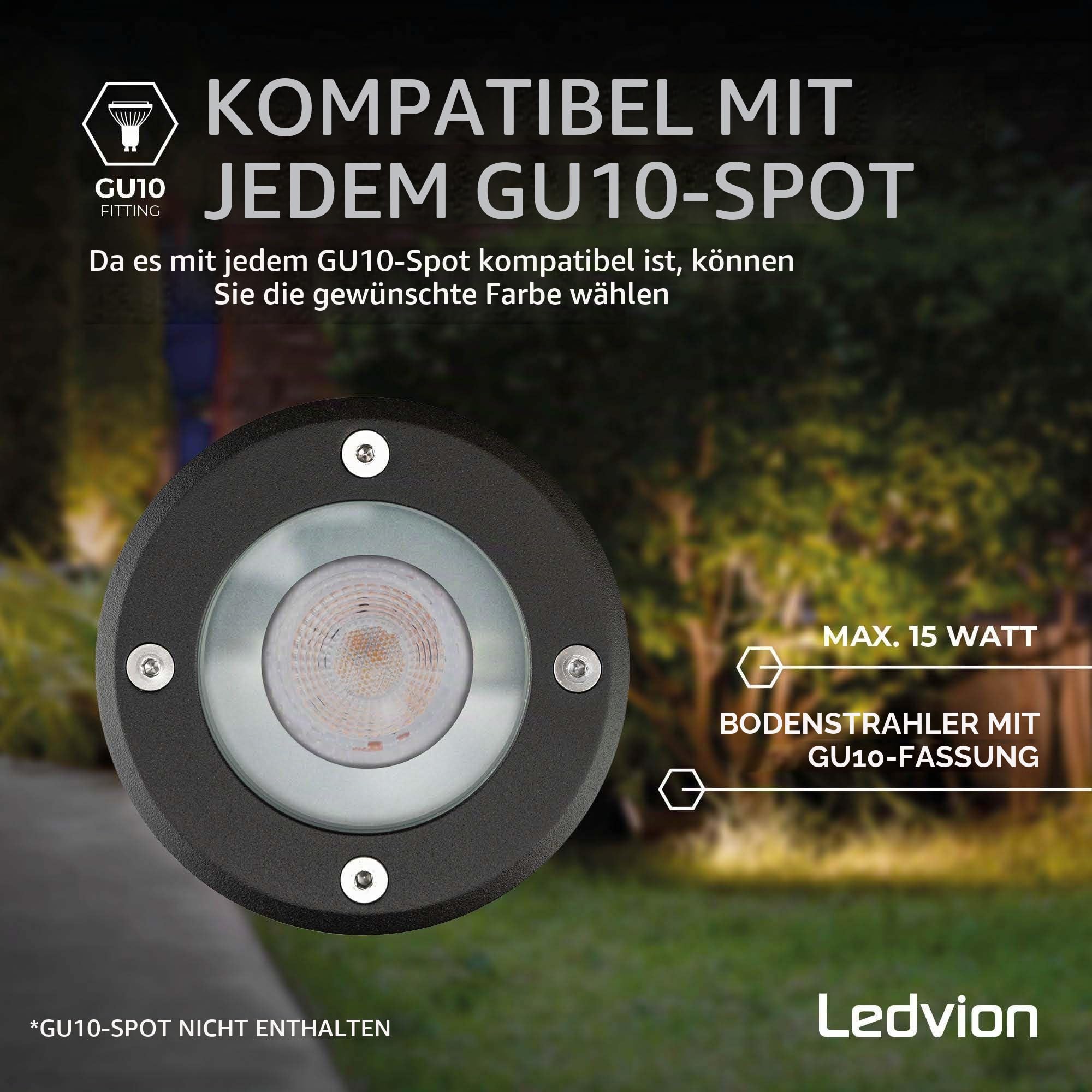 Ledvion 9er Set LED Bodenstrahler Außen IP67 3W 230V GU10 rund schwarz