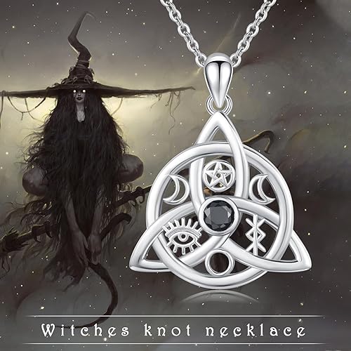 Miniatura 7 de JUSTKIDSTOY Collar de nudo de brujas de plata de ley 925 con nudo celta, collar con dije de bruja, amuleto de nudo de bruja, joyería de regalo para