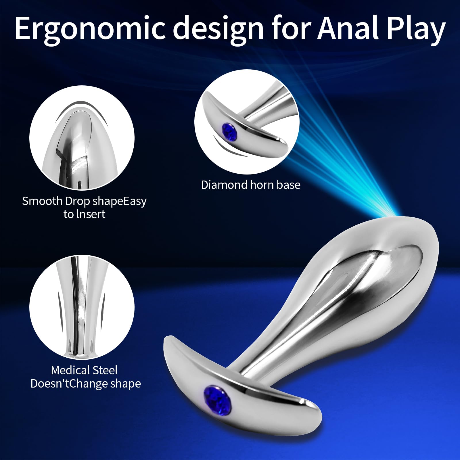 Metal Anal Plugs 4PCS with Luxury Jewelry T-Shaped Base Anal Trainer Kit Metal Butt Plug Prostate Massage Sex Toy Stimulation Adult Sex Toys for Men Women: Silvery Style