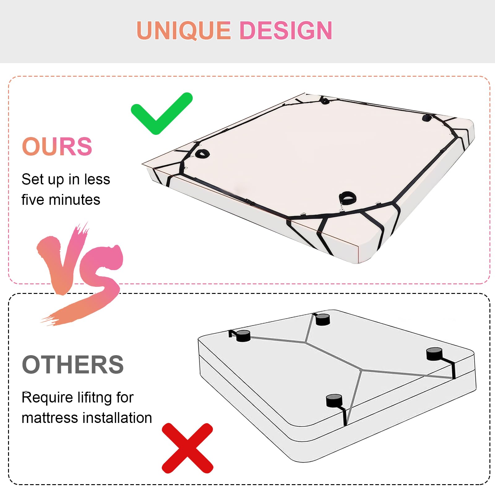 Qoosea Kits de Bondage SM, BDSM Ensemble de Bondage de Contention de Lit Réglables Sexuel Jouets, Érotique Bondage Adulte Sex Toys avec Menottes Masque pour Les Yeux pour Débutants et Couples Jeux