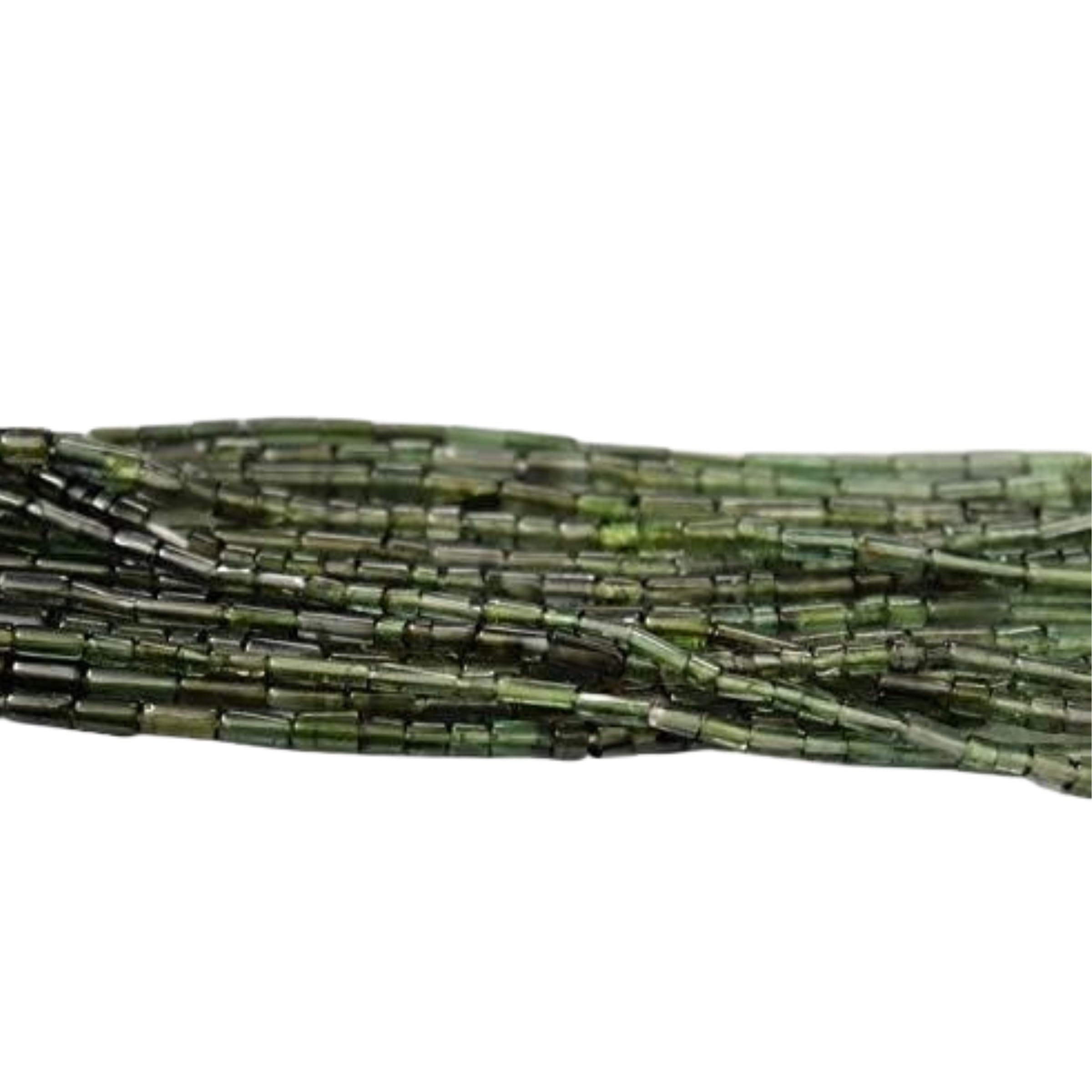 Perles de tourmaline verte en forme de tuyau lisse de 25,4 cm pour bijoux