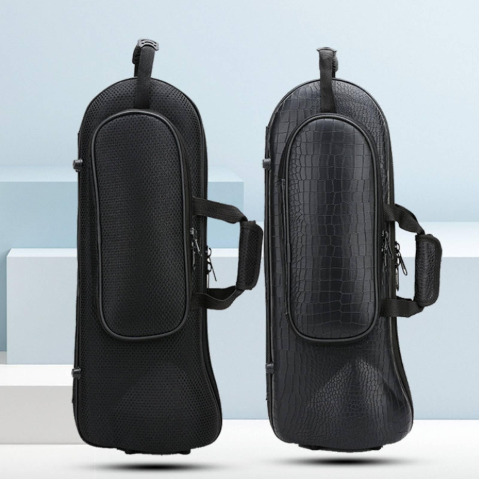 Custodia per Tromba con Design in Ottone Corpo Sagomato Scomparto Accessori Frontale Manico Ergonomico Tracolla, Oxford Nero, Array, Nero Oxford