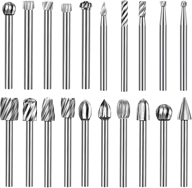 Hakkin Wood Carving Tools 20Pcs Tungsten Carbide Rotary Burr Set for Dremel Rotary Tool Wood Carving Drill Bits with 3mm Shank Rotary Tools Accessories for DIY Woodworking Engraving Grooving Polishing
