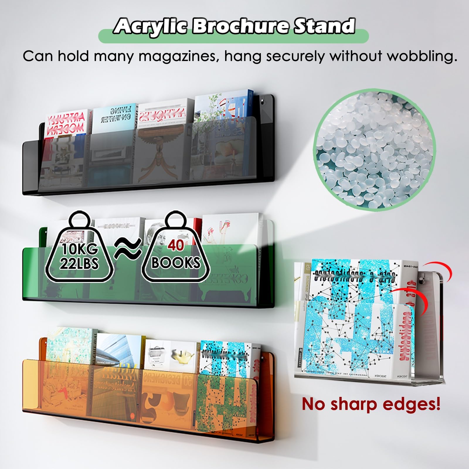 zeitungsständer 2 Pack Acryl Broschürenhalter Wandmontage, Zeitschriftenständer Bad 40 60 80 100 120 cm, Zeitungsregal Aktenständer für Prospekte/Speisekarten/Zeitschriften(Blue,L 80cm/31.5in)