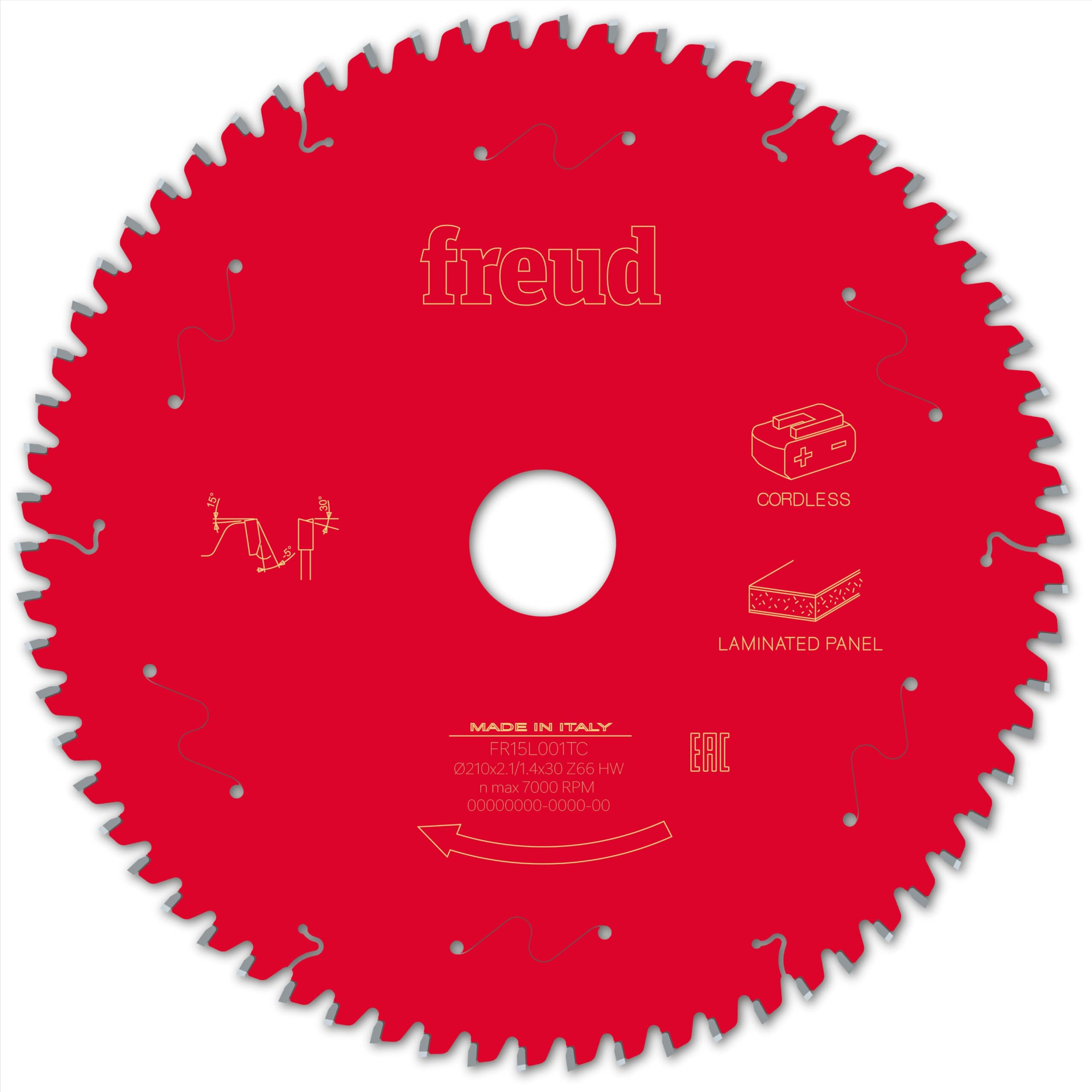 Freud Laminated Panel Table Saw Blade 210mm x 30mm 66T Cordless