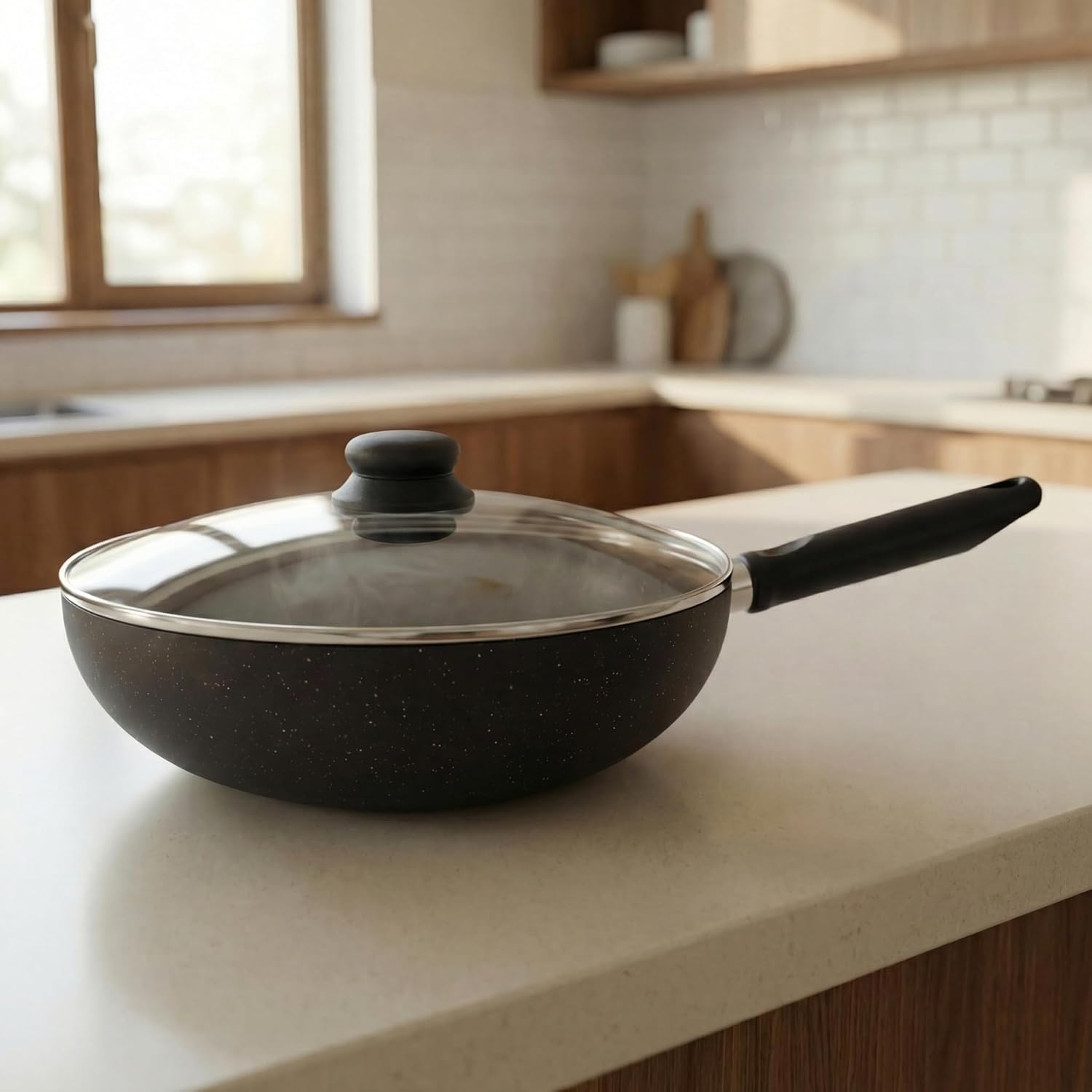 12 Inch Non-Stick Aluminum Wok Pan with Lid for Stir Fry, Induction Compatible Deep Wok for Noodles, Vegetables and Family Meals, Cookware for All Stovetops 12 Inch Non-Stick Aluminum Wok Pan with Lid for Stir Fry, Induction Compatible Deep Wok for Noodles, Vegetables and Family Meals, Cookware for All Stovetops