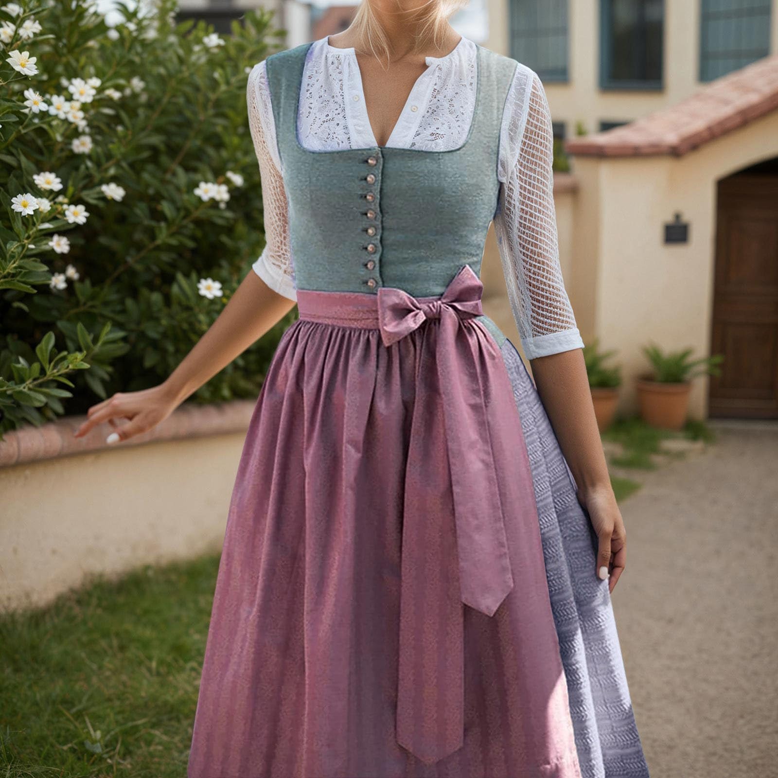 Dirndlkleid Damen Dirndl Midi Trachtenkleid Oktoberfest Trachtenmode Trachtenrock Cocktailkleid Spitze Kleider Partykleid Dirndlschürze Dirndlbluse Mittelalterliche Cosplay Halloween Besondere Anlässe