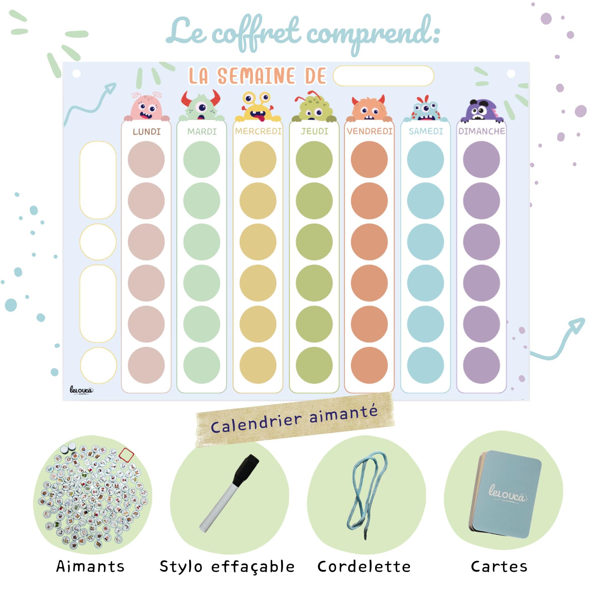 Semainier Enfant – Tableau de Routine Magnétique Montessori – Planning de Semaine – 150 Aimants, Cartes de Jeu, Stylo Effaçable – Autonomie et Organisation