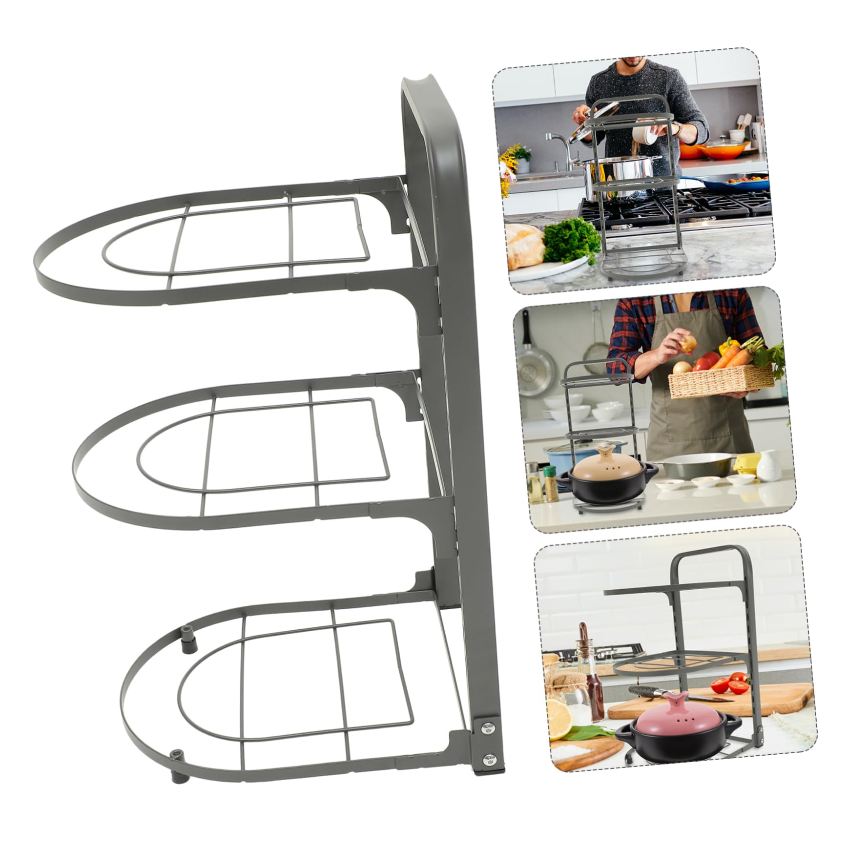PRETYZOOM Organizador de Ollas y Sartenes Plegable de Acero al Carbono, Diseño Multicapa, Gran Capacidad para Armarios y Almacenamiento de Cocina