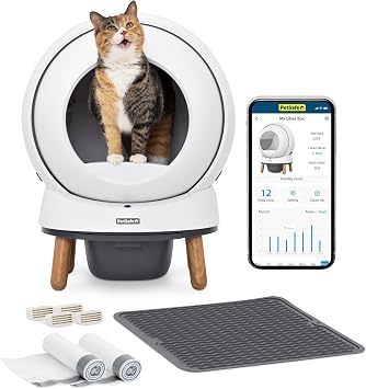 PetSafe ScoopFree SmartSpin Self-Cleaning Litter Box - Automatic Waste Collection - Odor Control - App Controlled - Complete Litter Box Kit - White