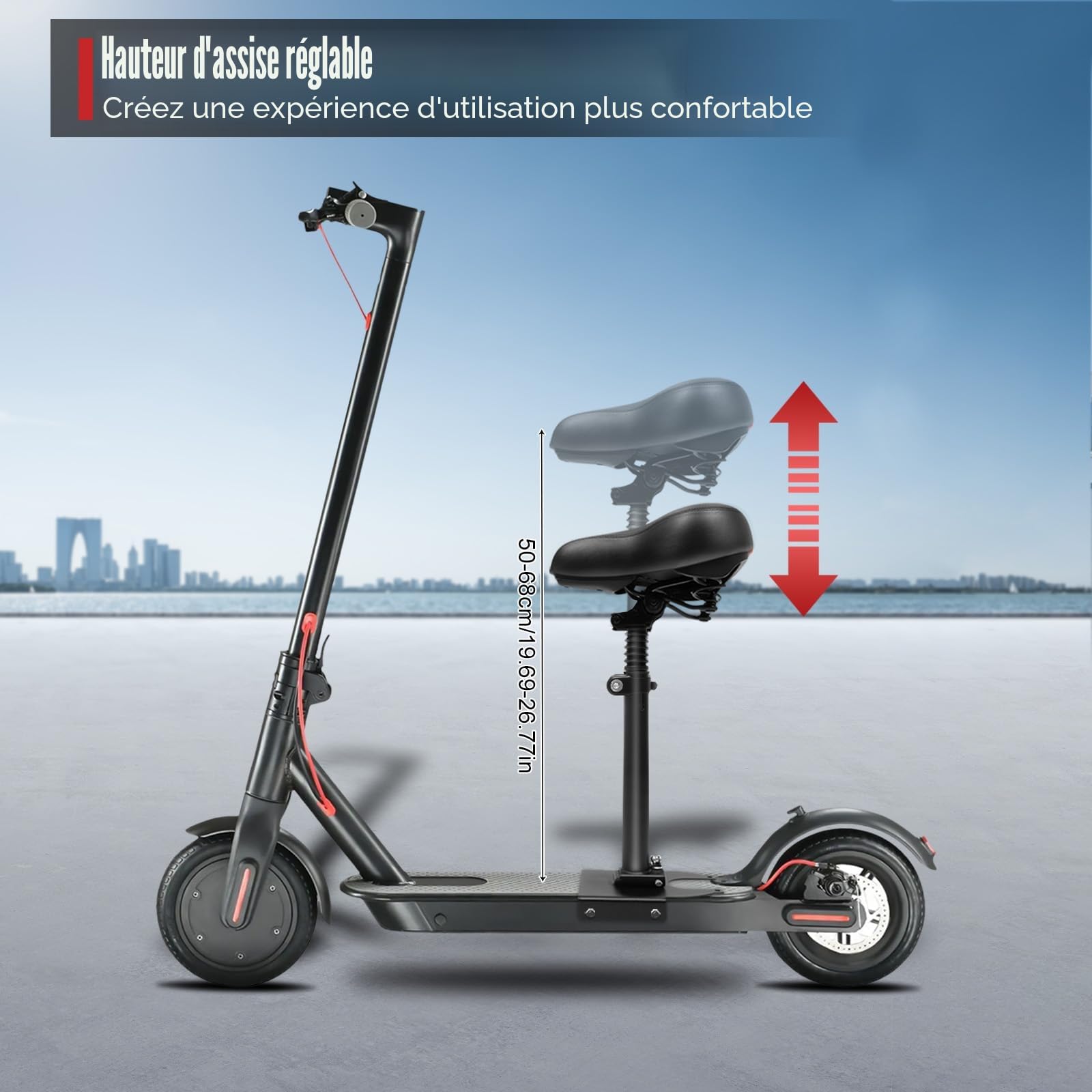 Selle de scooter électrique, selle de scooter électrique, selle réglable en hauteur, résistant aux chocs, siège pliable