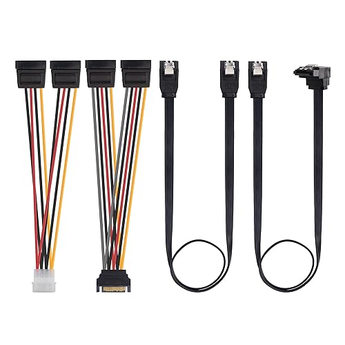 Cable Matters Kit de cable de datos SATA III y cable de alimentación SATA con conector SATA3 recto y de 90 grados, adaptador divisor de alimentación