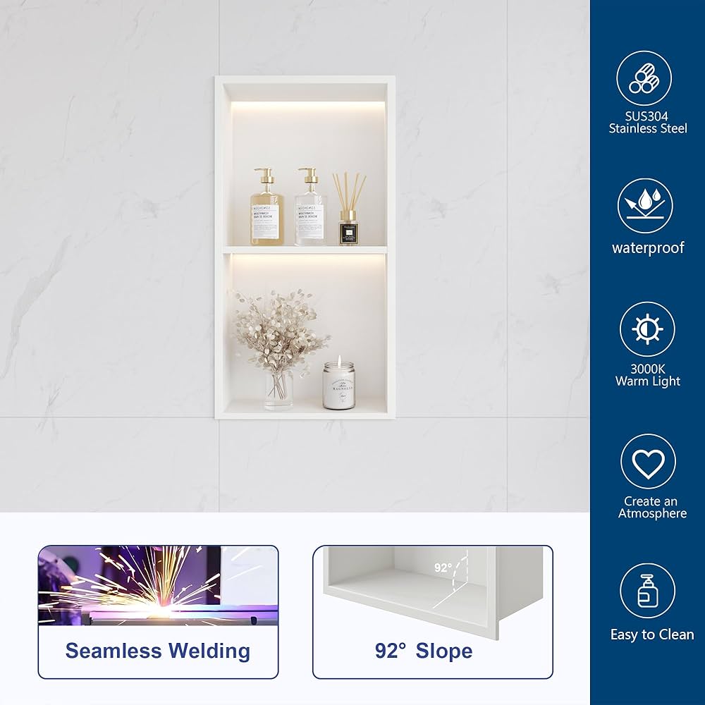 Amazon.com: Neohomee 2-Tiers 12x24 Wall Niche with LED Light