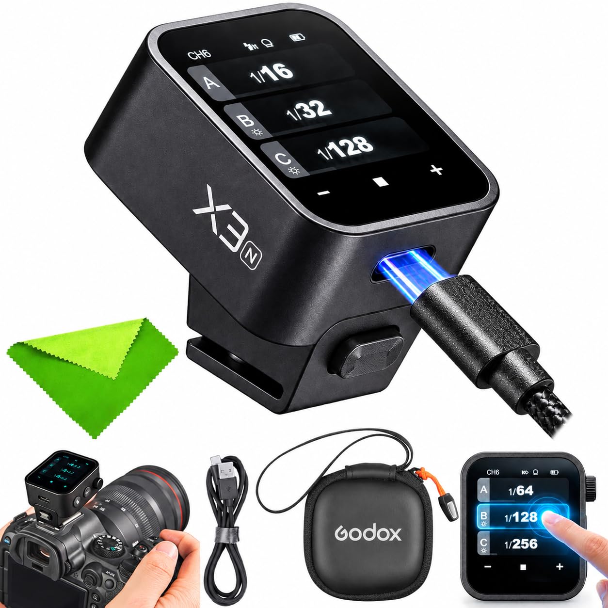 Godox X3-N Pantalla táctil TTL Disparador de Flash inalámbrico para Nikon, inalámbrico de 2,4 GHz, sincronización de Alta Velocidad, transmisor TTL Speedlight para cámaras Nikon (I-TTLAutoflash)