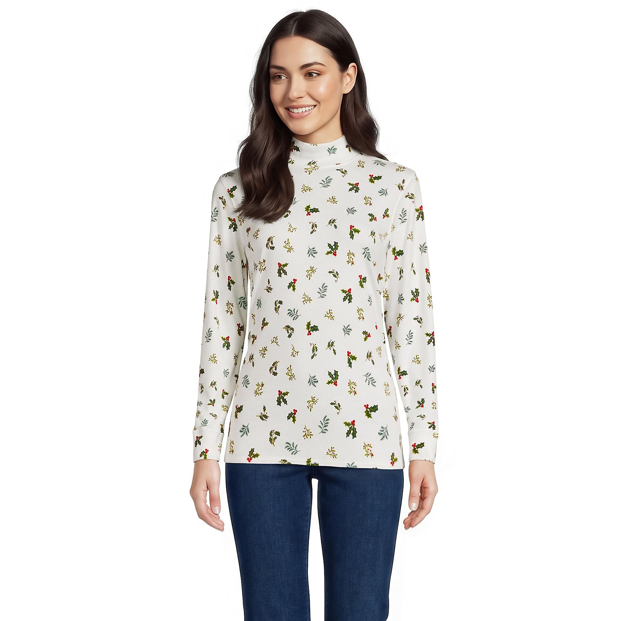 Lands' End Women's Cotton Mock Turtleneck