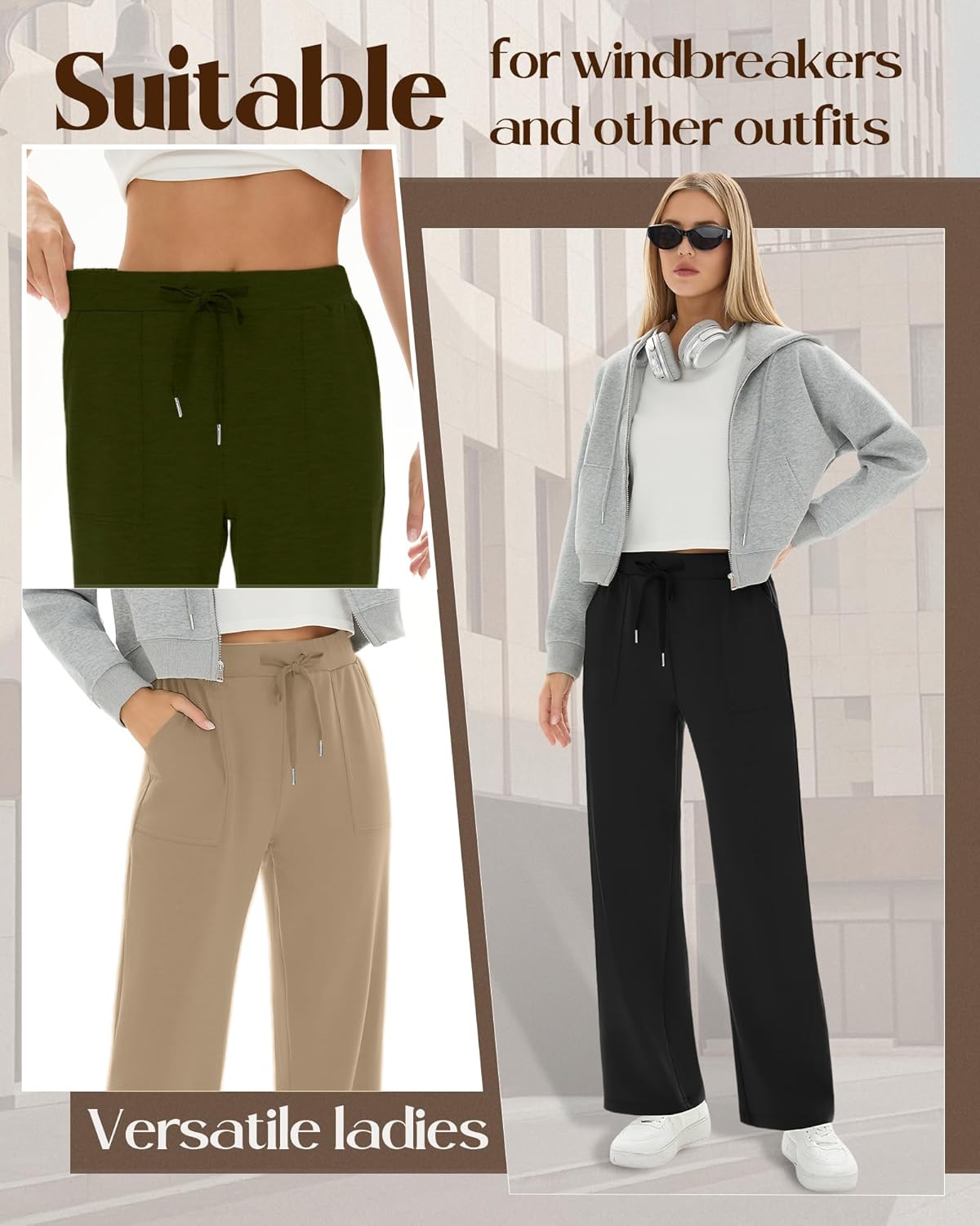 3 Pack Women's Wide Leg Sweatpants Baggy Workout High Waist Drawstring Jogger Casual Yoga Pants with Pocket - Image 4