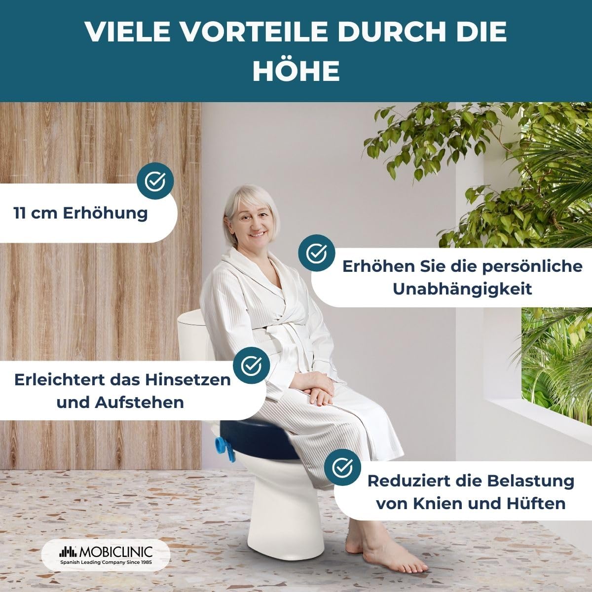 Mobiclinic®, Toilettensitzerhöhung, Río, Europäische marke, Wc sitzerhöhung, Toilettenaufsatz für senioren, Toilettenhilfe, Weich, 11 cm hoch, Blau