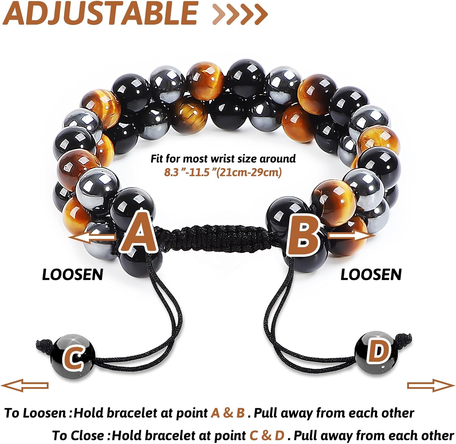 Tiger Eye Bracelet, MIDON Triple Protection Bracelet for Men Women, Handmade Tiger Eye Beads Hematite and Black Obsidian Natural Stone Healing Energy Crystal Bracelets - Image 5