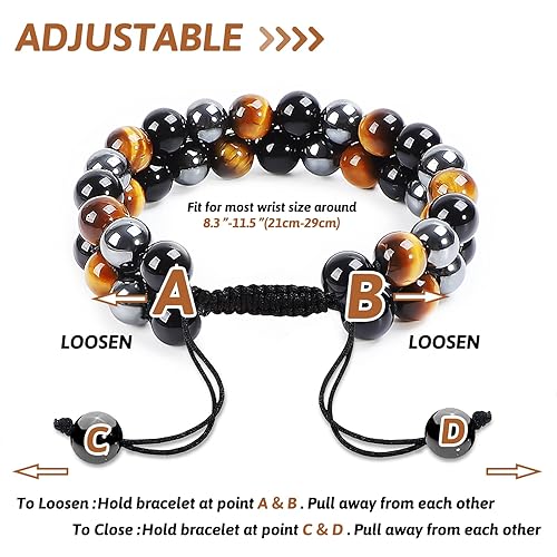 Miniatura 3 de MIDON Tiger Eye Bracelet, Triple Protection Bracelet for Men Women, Handmade Tiger Eye Beads Hematite and Black Obsidian Natural Stone Healing