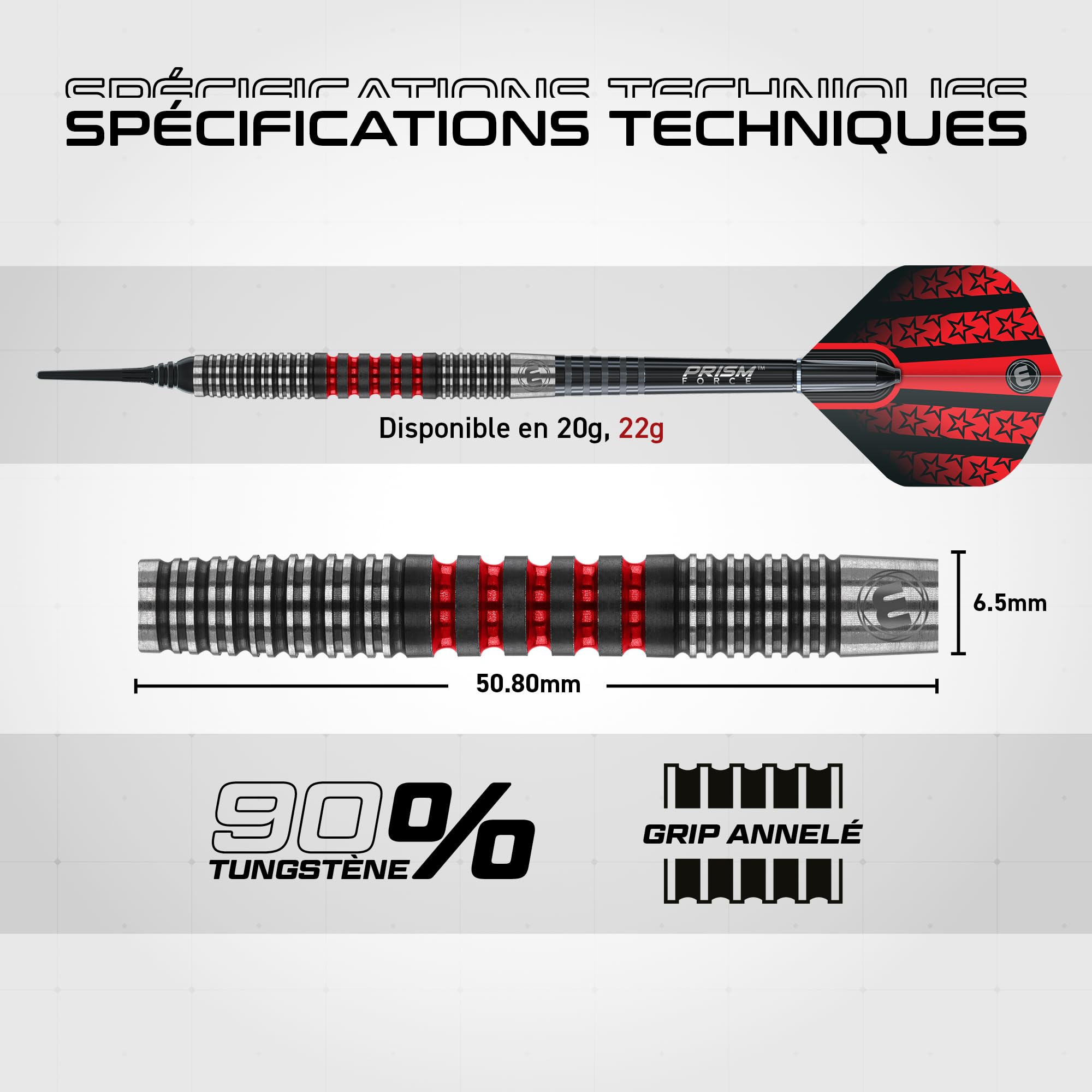 WINMAU Joe Cullen 22 Gram Softip Tungsten Darts Set with Flights and Stems (Shafts)