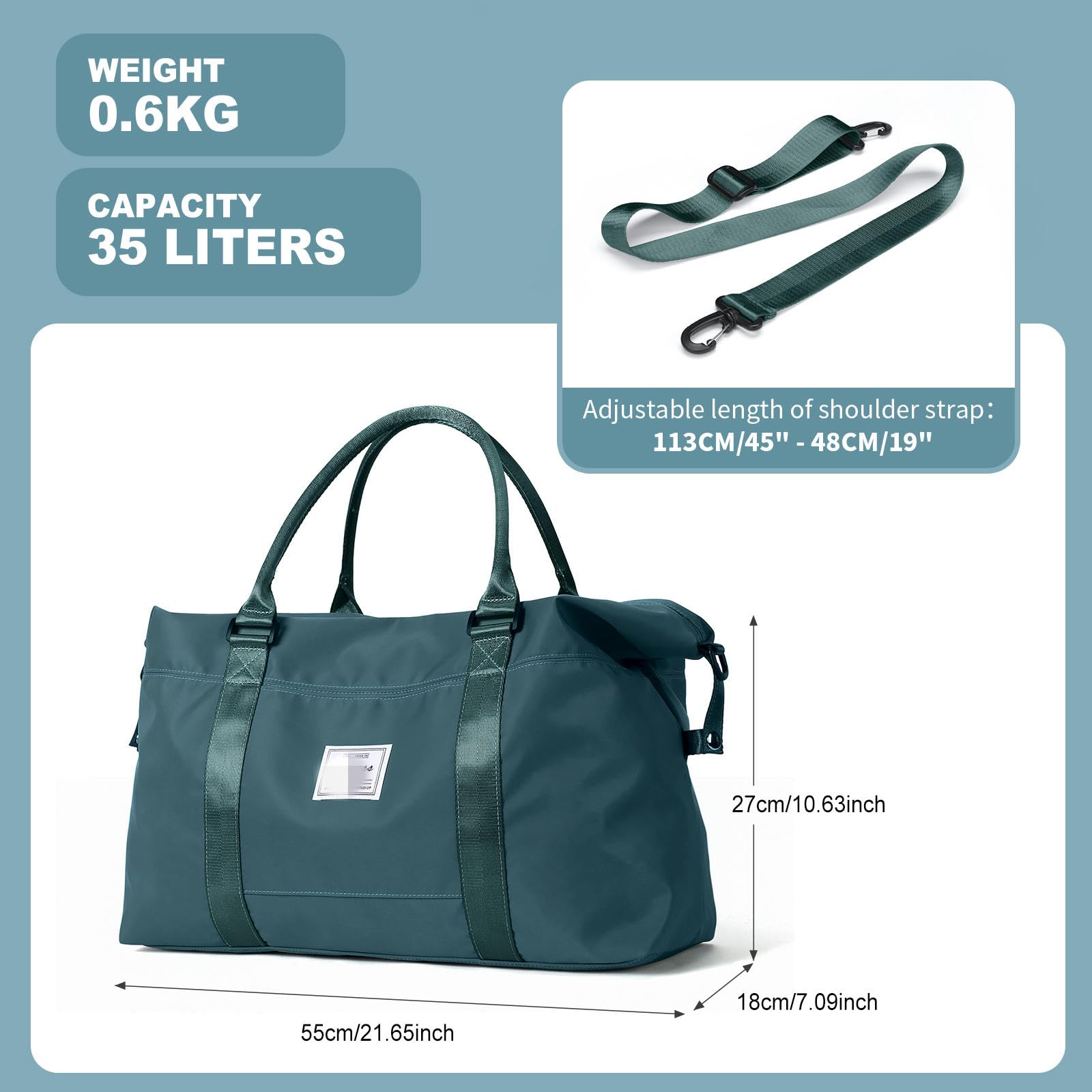 NOGRAX Schulrucksack Reise Duffel Bag Für Frauen Sport Tote Gym Bag Schulter Weekender Overnight Bag Mit Trolley Sleeve Für Flugzeuge Carry On Bag-Grün