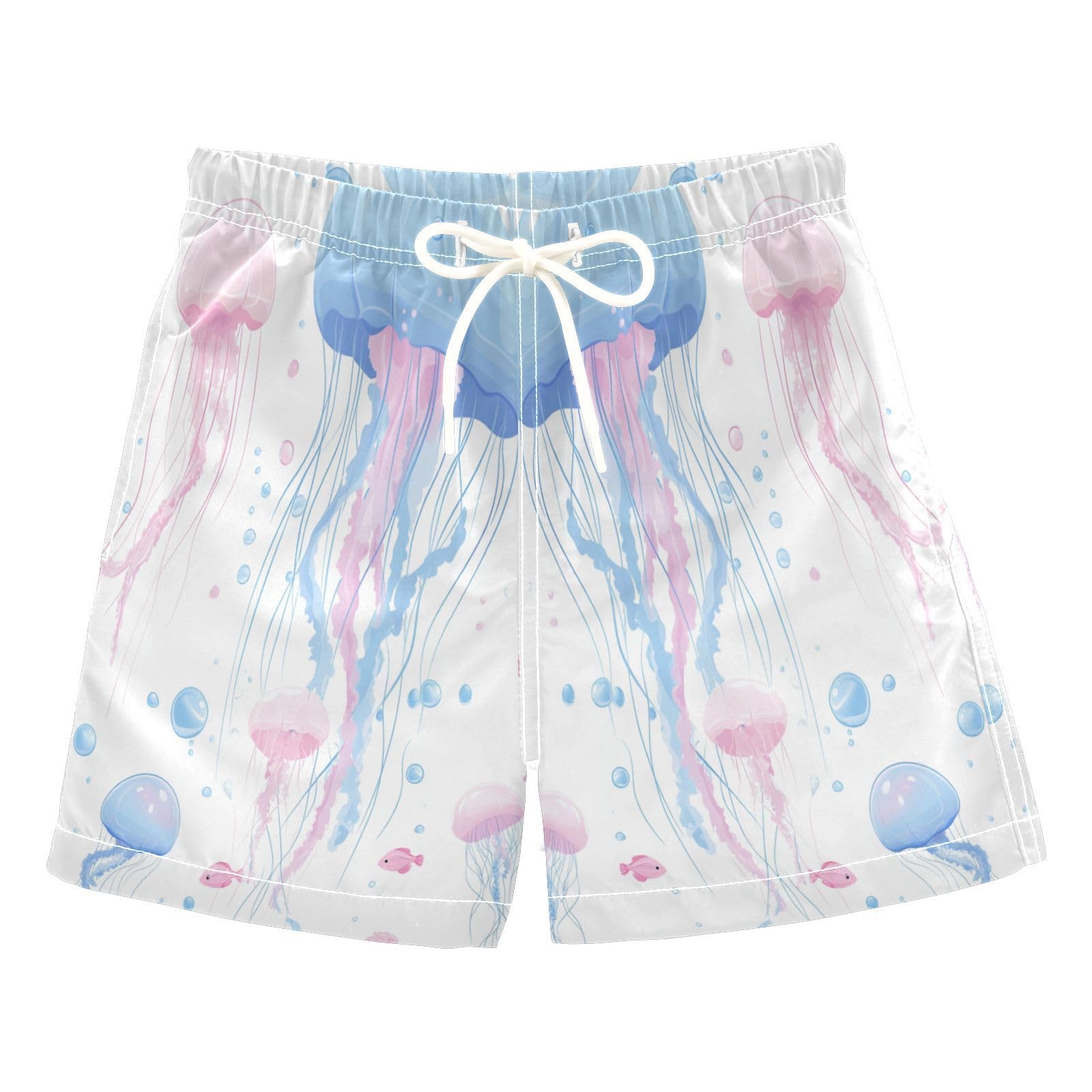 Jucciaco Boys Beach Board Shorts Jellyfish White Cartoon Quick Dry Swim Trunk Swimwear for Kids