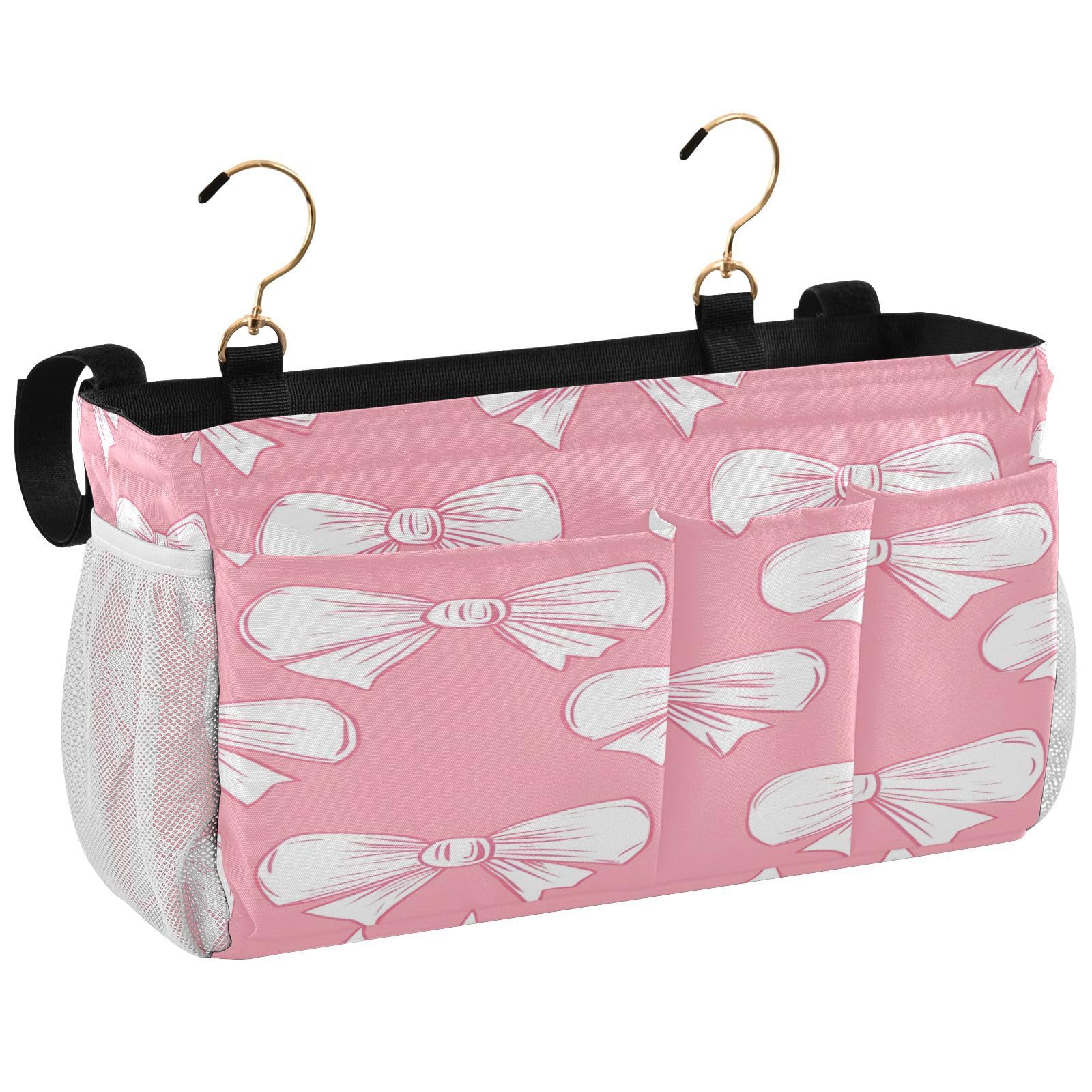 BOESI Doodle Cute Bow Pattern Bedside Storage Hanging Bag, Hanging Storage Basket, Suitable for Storing Cell Phones, Water Bottles, Books