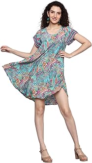 KE KANHA EXPORTS Dress for Woman - Short Dress & Long Dress Latest Stylish Unique Border Design and Tassel Stretchable with Adjustable Drawstring fit and Flare Dress Beach wear