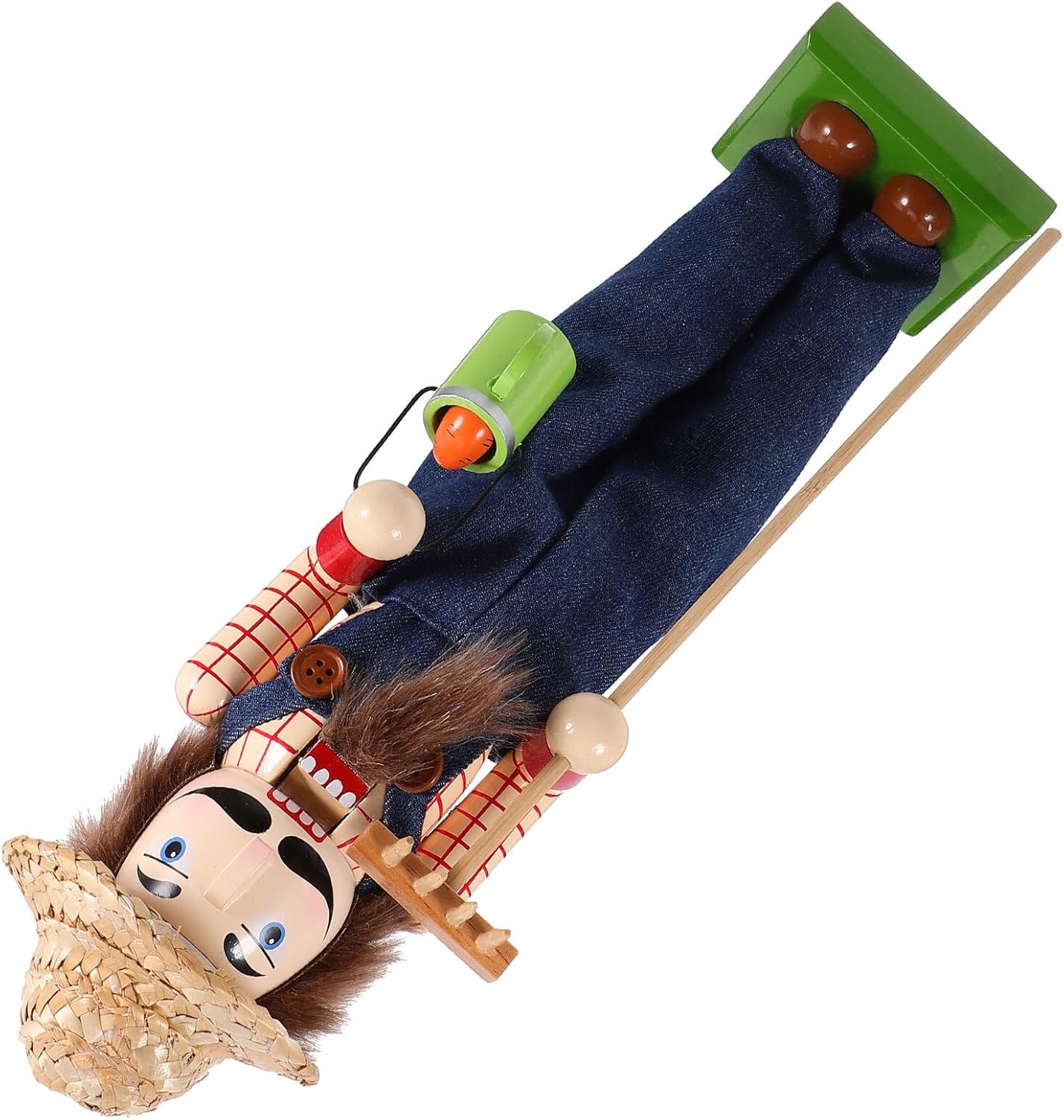 VALICLUD Wooden Nutcracker Puppet Figure 38cm Tall Farmhouse Style with Straw Hat Christmas Nutcracker Decoration for Home Seasonal Festive Tabletop Display