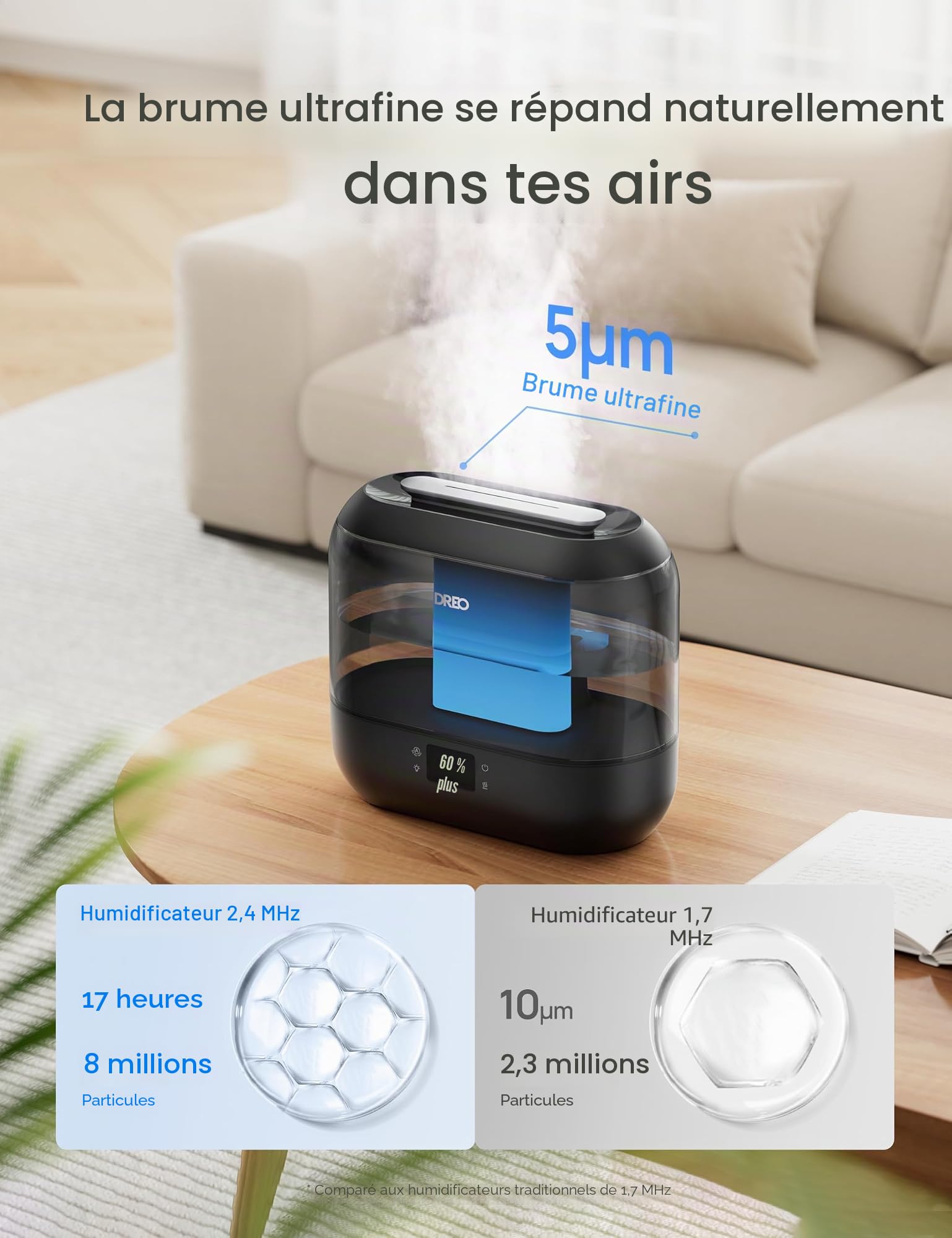 Dreo HM311S Humidificateur intelligent avec diffuseur d'huile, cartouche, veilleuse 4L, 36 heures d'autonomie, humidificateurs à ultrasons silencieux pour la maison, la chambre à coucher, la chambre