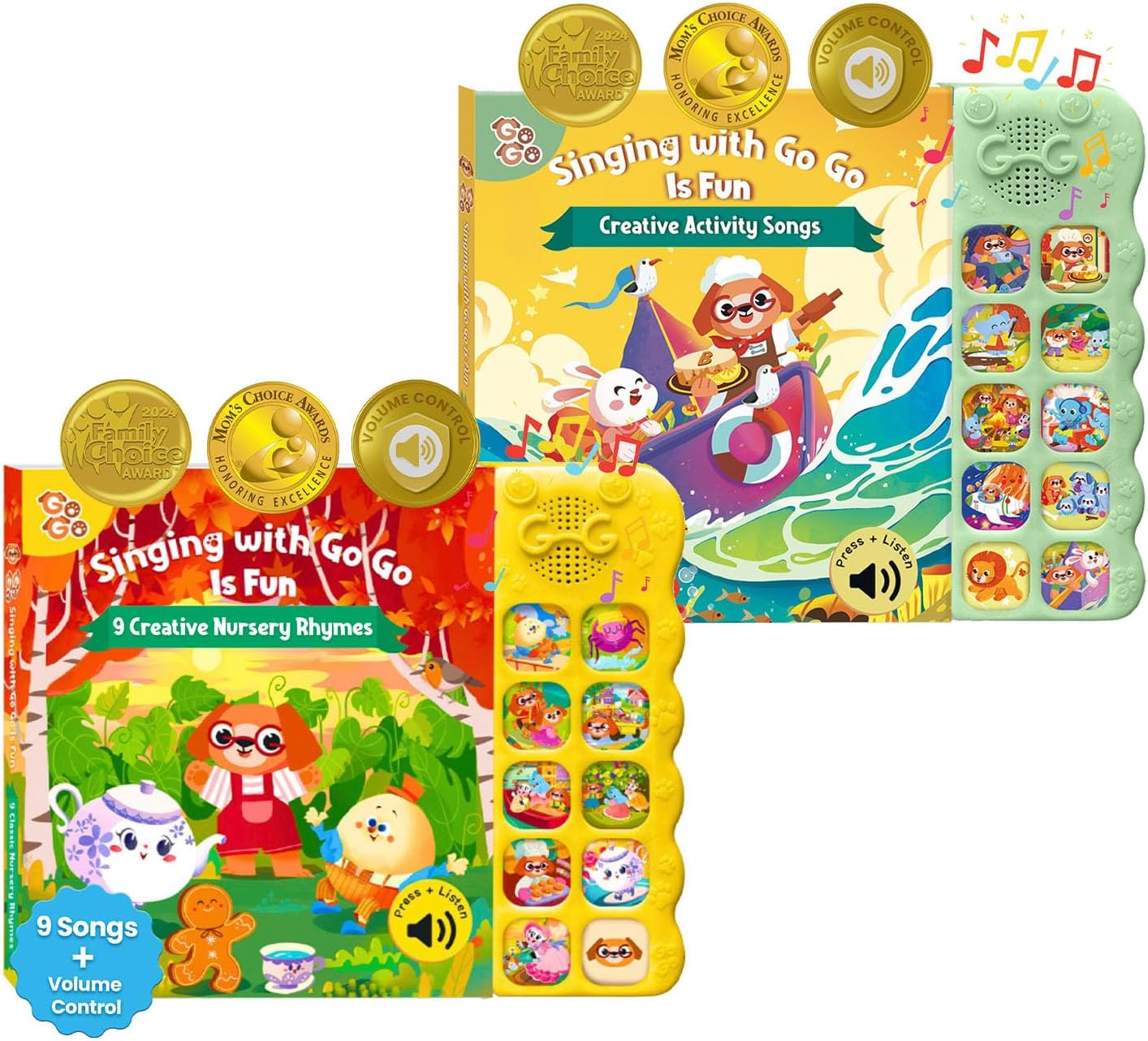 GO GO Nursery Rhymes Bundle: 2 Musical Sound Books for Toddlers 1-3, 9 & 10 Songs Each, Interactive Baby Music Books, Sing-Along Learning, Talking Books for Kids, Fun Nursery Rhyme Collection, and Act