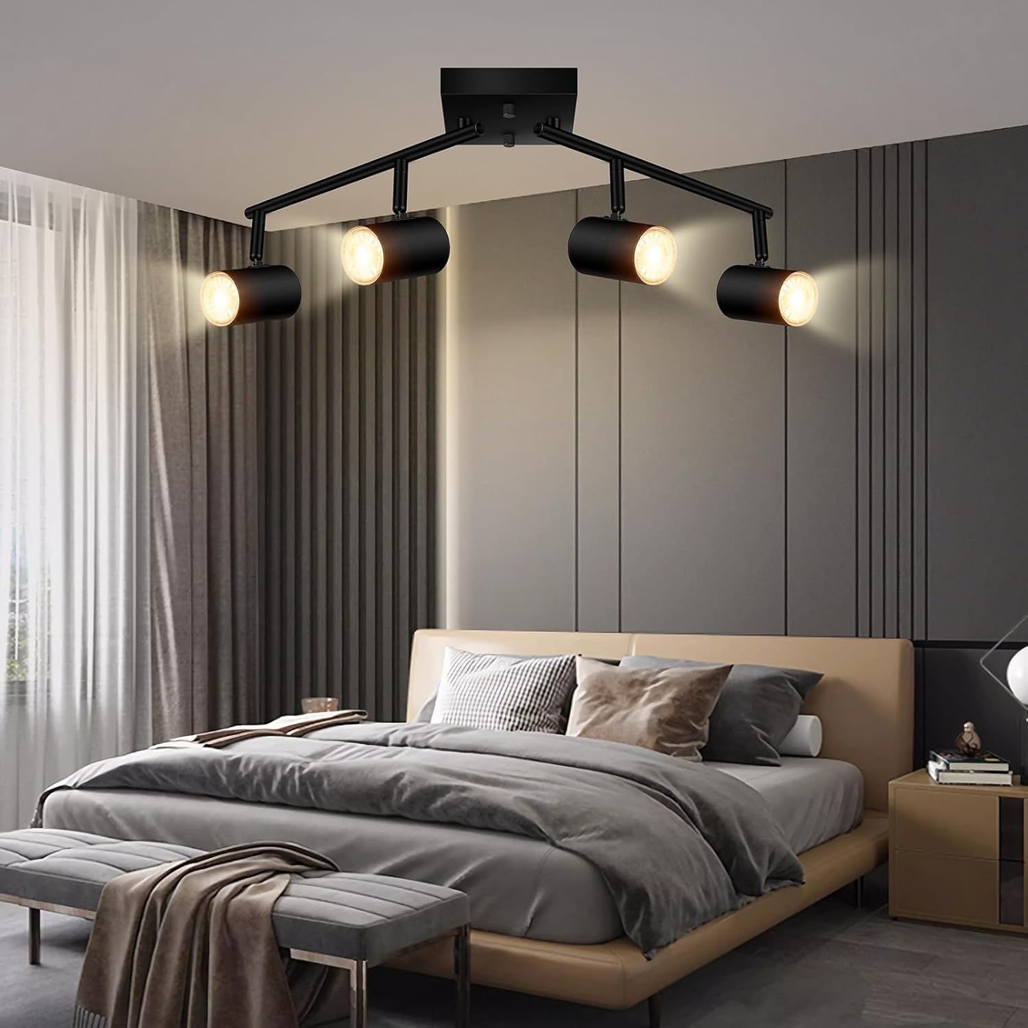 AUQUEE 4 Light Track Lighting Fixtures Ceiling, Matte Black Track Lights Ceiling with Flexibly Rotatable Light Heads, Modern LED Track Light kit for Kitchen/Hallway, GU10 Bulb Not Included