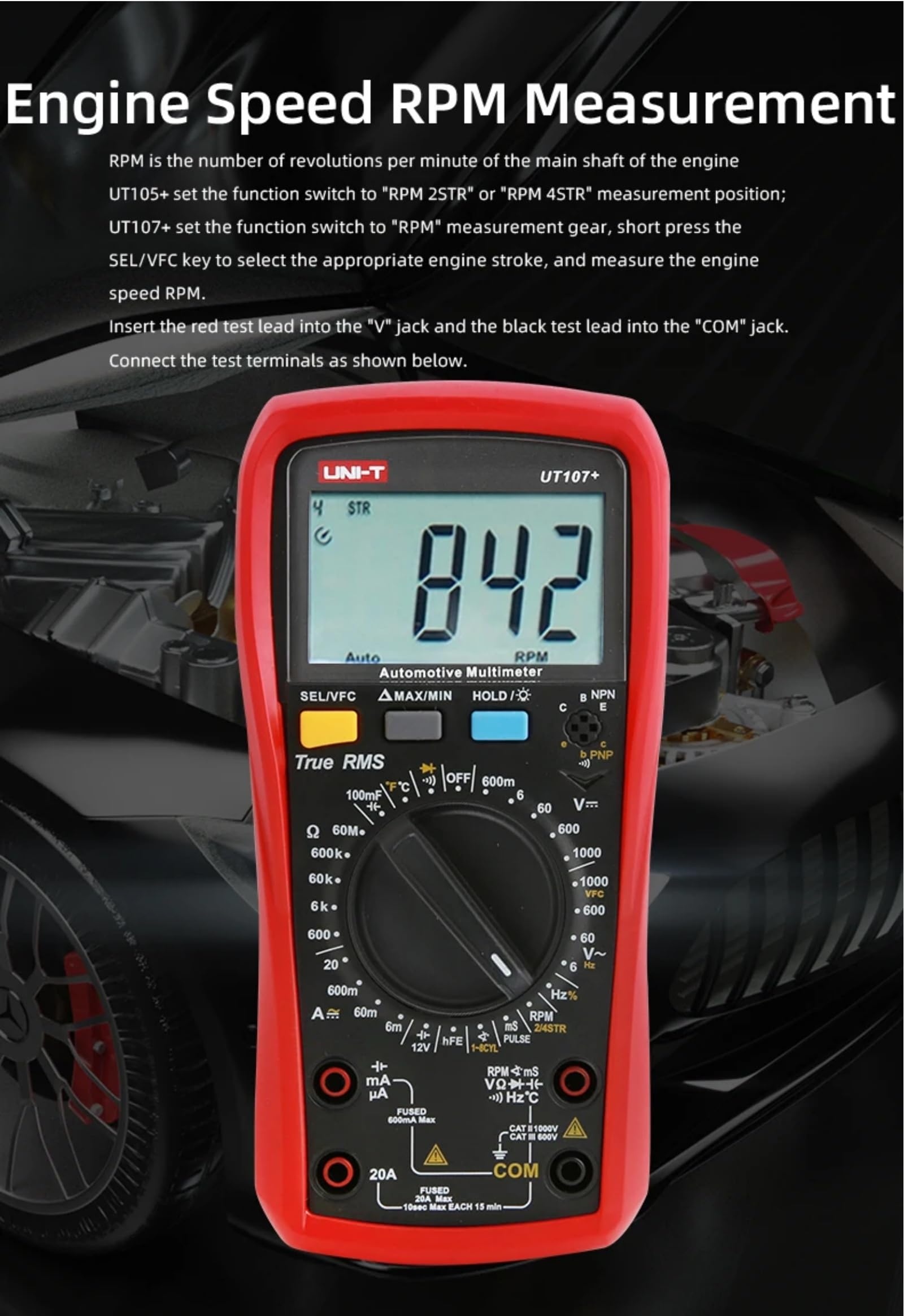 UNI-T UT107+ Automobile Multimeter High Precision True RMS Automobile Automatic Range Actual Value Digital Multimeter.