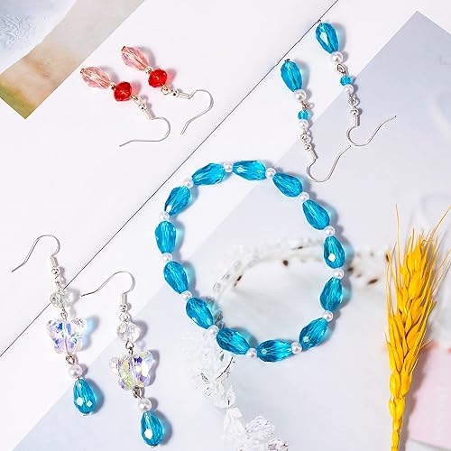 Miniatura 6 de 300 cuentas de cristal en forma de lágrima para fabricación de joyas, 0.315 x 0.472 in, con agujero vertical facetado, cuentas espaciadoras de