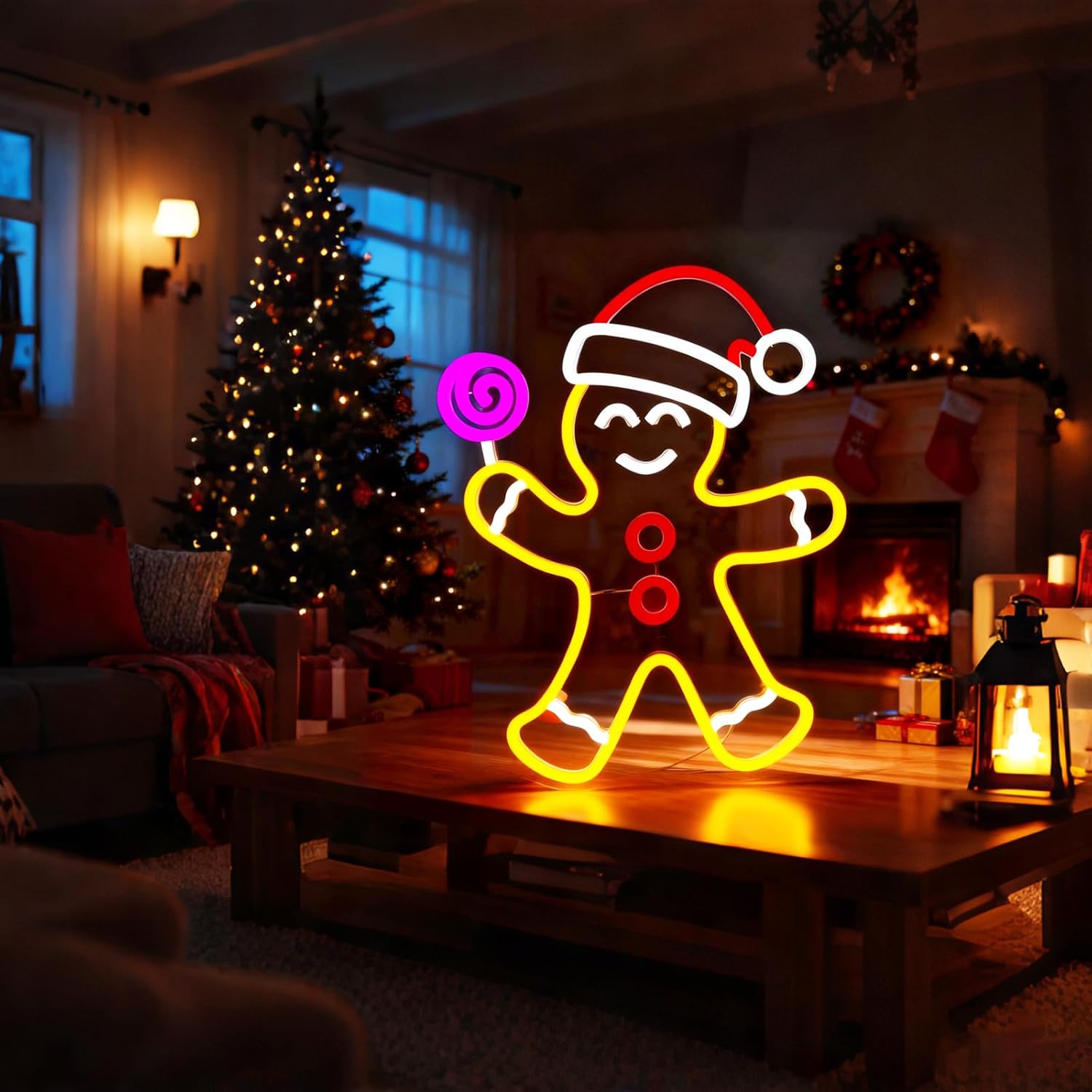 Gingerbread Man Neon Sign, Dimmable Gingerbread Christmas Decorations Lights LED Xmas Neon Light Signs for Bedroom Home Festival Living Room Kids Room Holiday Party Window New Year Decor & Gifts - Image 4