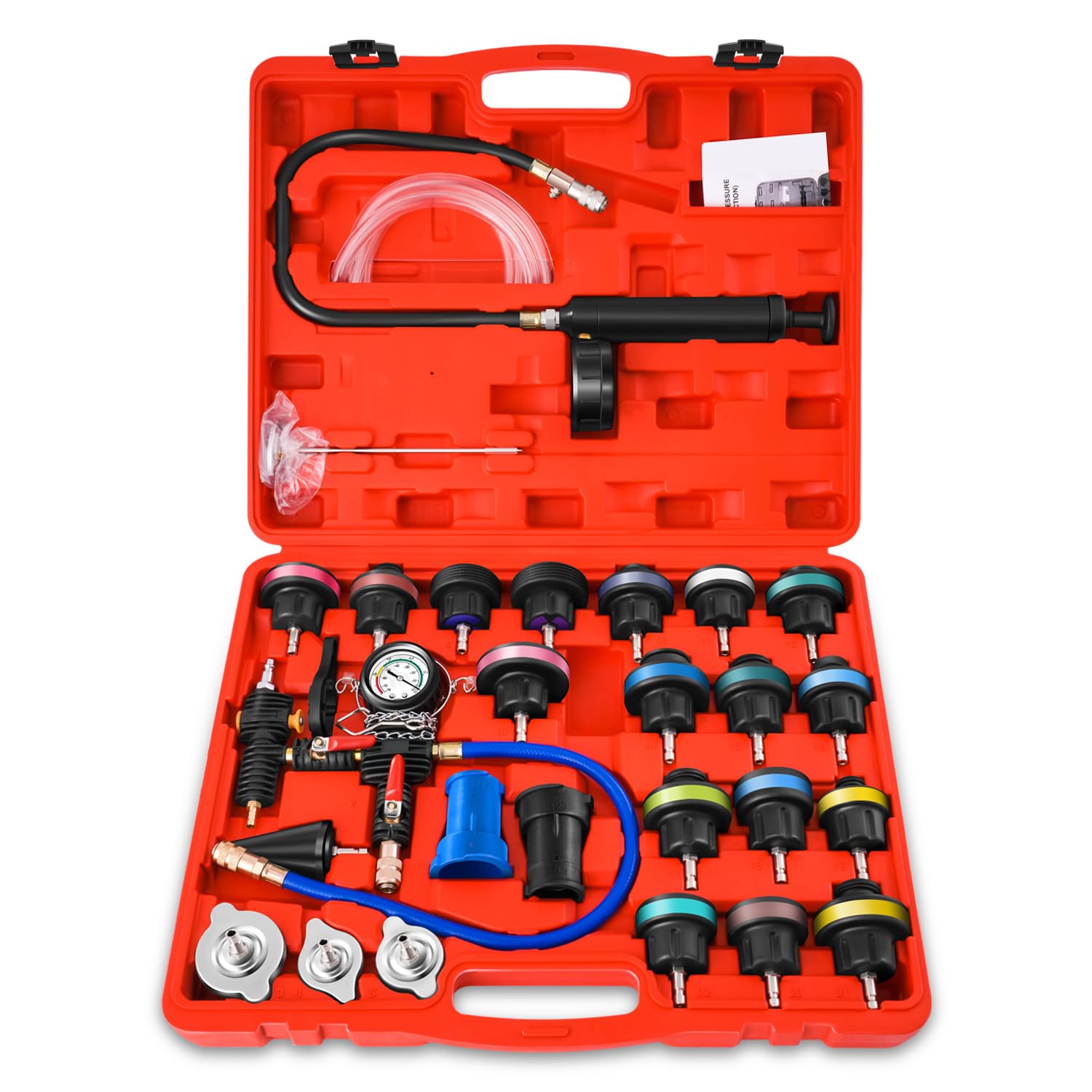 Auto Dynasty 28pcs Radiator Pressure Tester & Vacuum Type Cooling System Kit for Leak Testing Car Van SUV Truck