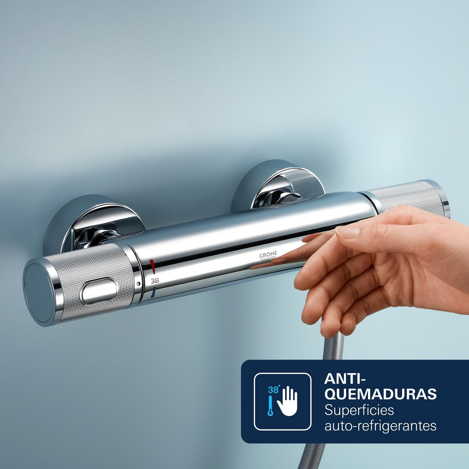 GROHE Precision Feel: Termostato bañera y ducha, ahorro agua (superficie de cuerpo frío , tope a 38°C, mandos antideslizantes, incluye herramienta 3 en 1), cromo, 34788000