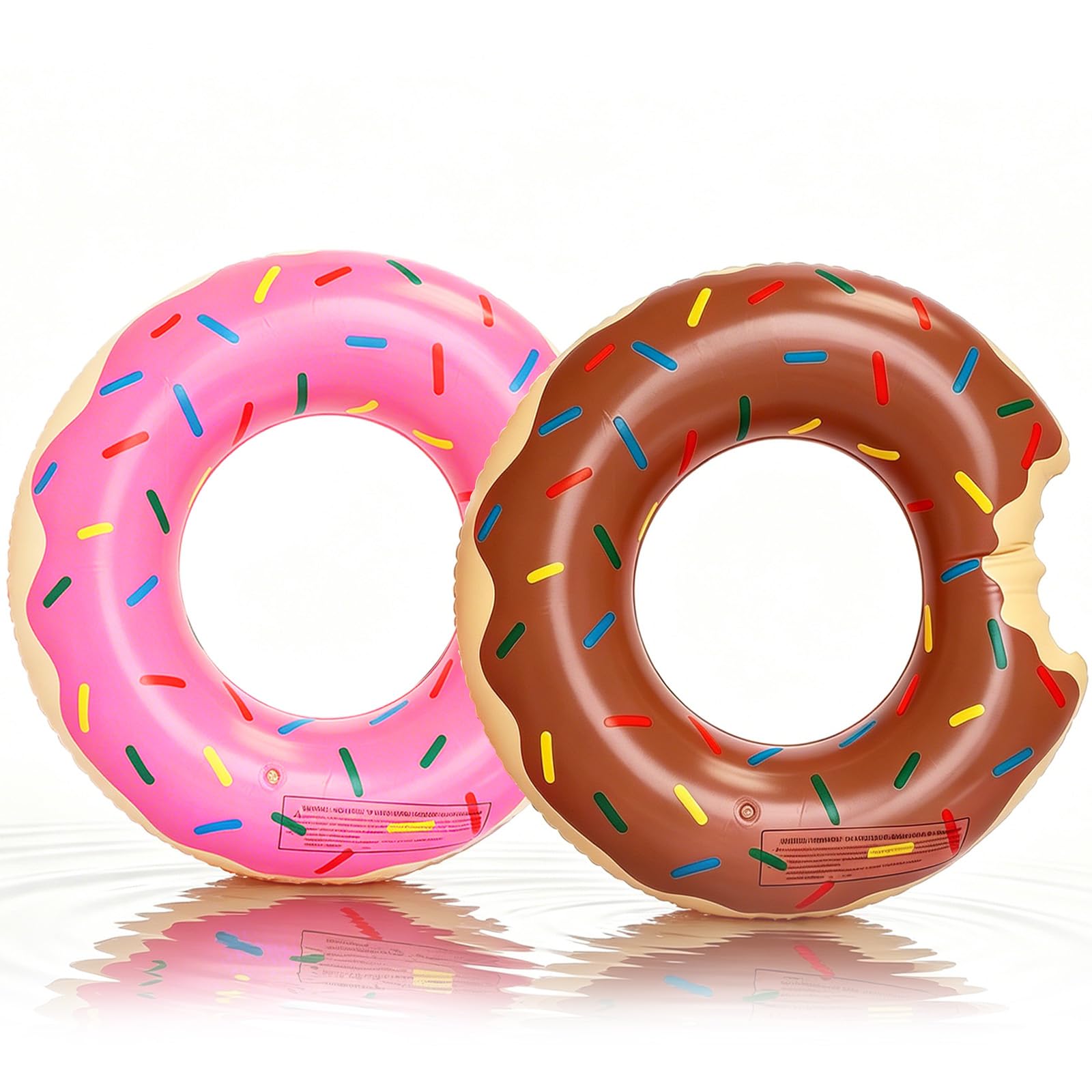 2pcs Donut Swimming Ring Inflatable Rubber Rings for Kids,70cm Pink Brown Doughnut Inflatable Pool Ring Floaties Swim Rings Water Float Inflatables Pool Float for Girls Boys Beach Summer Water Party