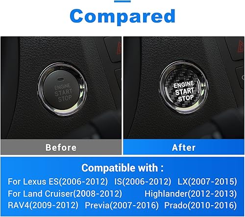 Miniatura 17 de AIRSPEED Etiqueta engomada del botón de arranque del motor del coche de fibra de carbono para Lexus IS250 IS200 IS300 ES350 ES330 GS300 NX300 NX200T
