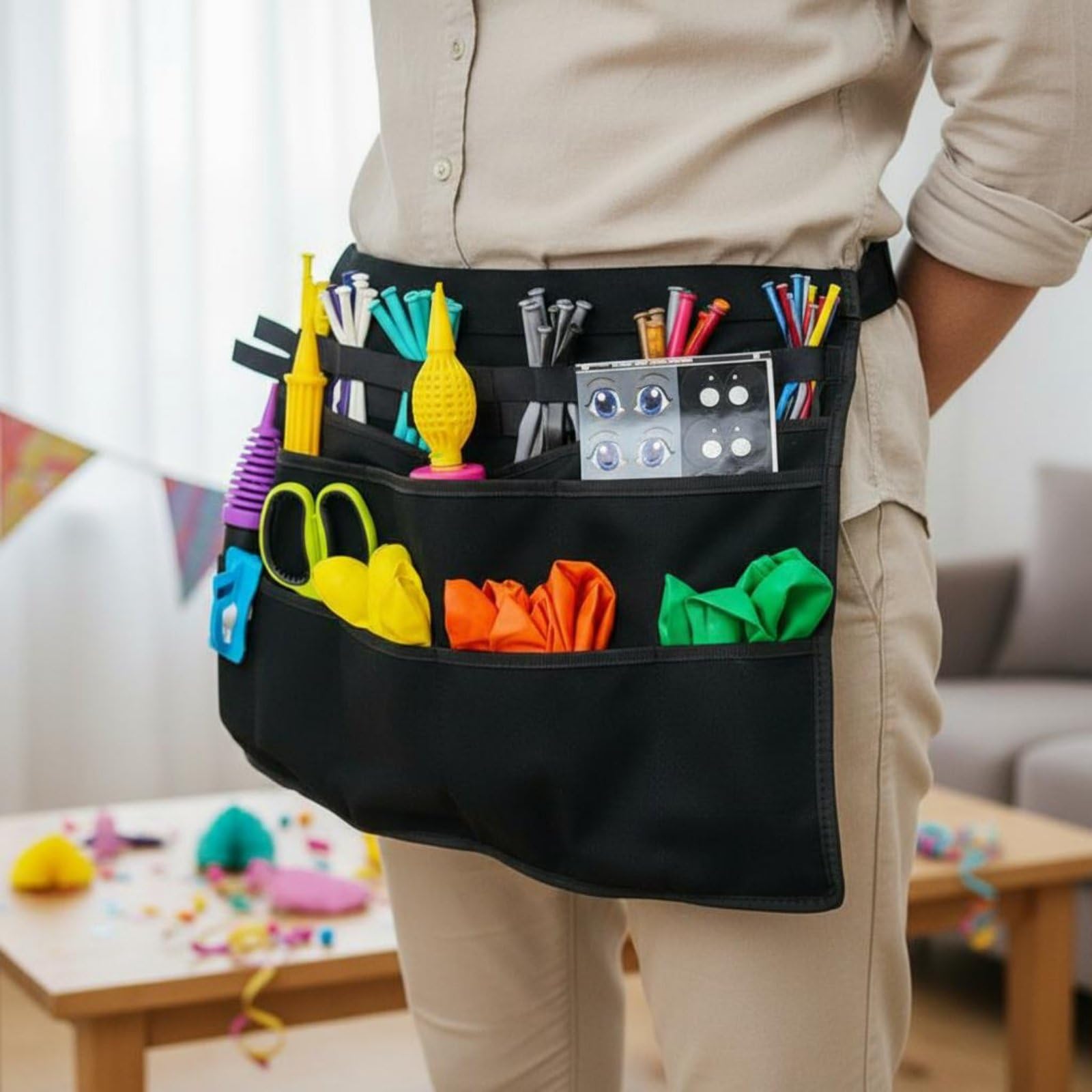 Delantal de Actuación Delantal Herramienta Cintura Bolsa con Bolsillos de Nylon Reforzado y Diseño Ergonómico Manejo Ágil de Globos y Boquillas Adecuado para Espectáculos Ferias