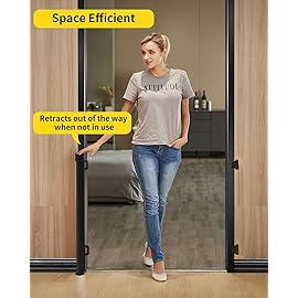 Retractable Baby Gate for Stairs - 33 Height, Expands up to 71 Width - Safety Gate for Infants, Toddlers, Dogs & Pets - Easy Install, Secure Closure, Black Mesh Design for Indoor & Outdoor Use