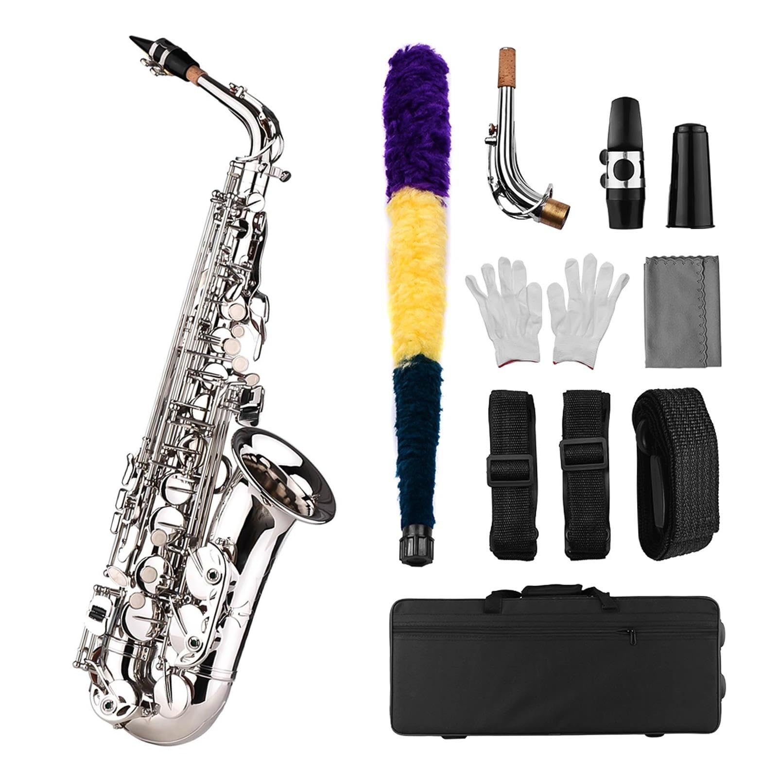Saksofon Saksofon Saksofonowy Eb Alto E Płaski Mosiężny Rzeźbiony Wzór Na Powierzchni Plastikowy Ustnik Wykwintny Z Torbą (Color : Silver)