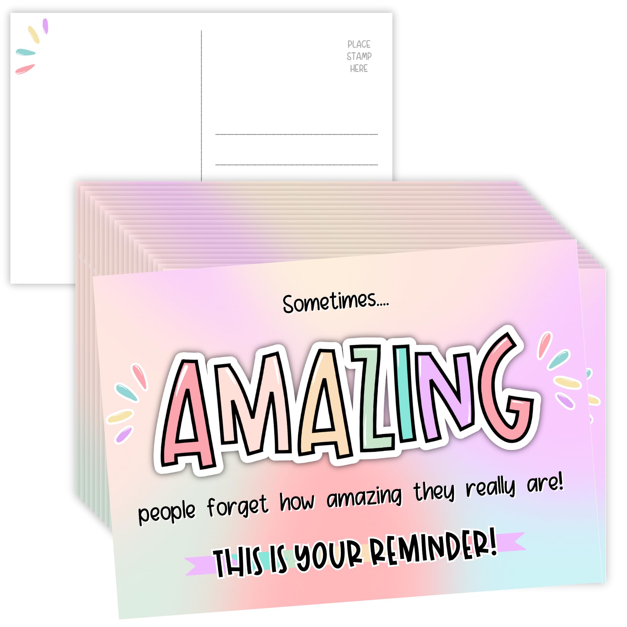 Appreciation Postcards Pack – 50 Fun Pastel Cards | 6x4 Motivational & Positive Note Cards | Thank You, You’re Amazing & Pretty Awesome Designs | 250gsm Card (You're Amazing)