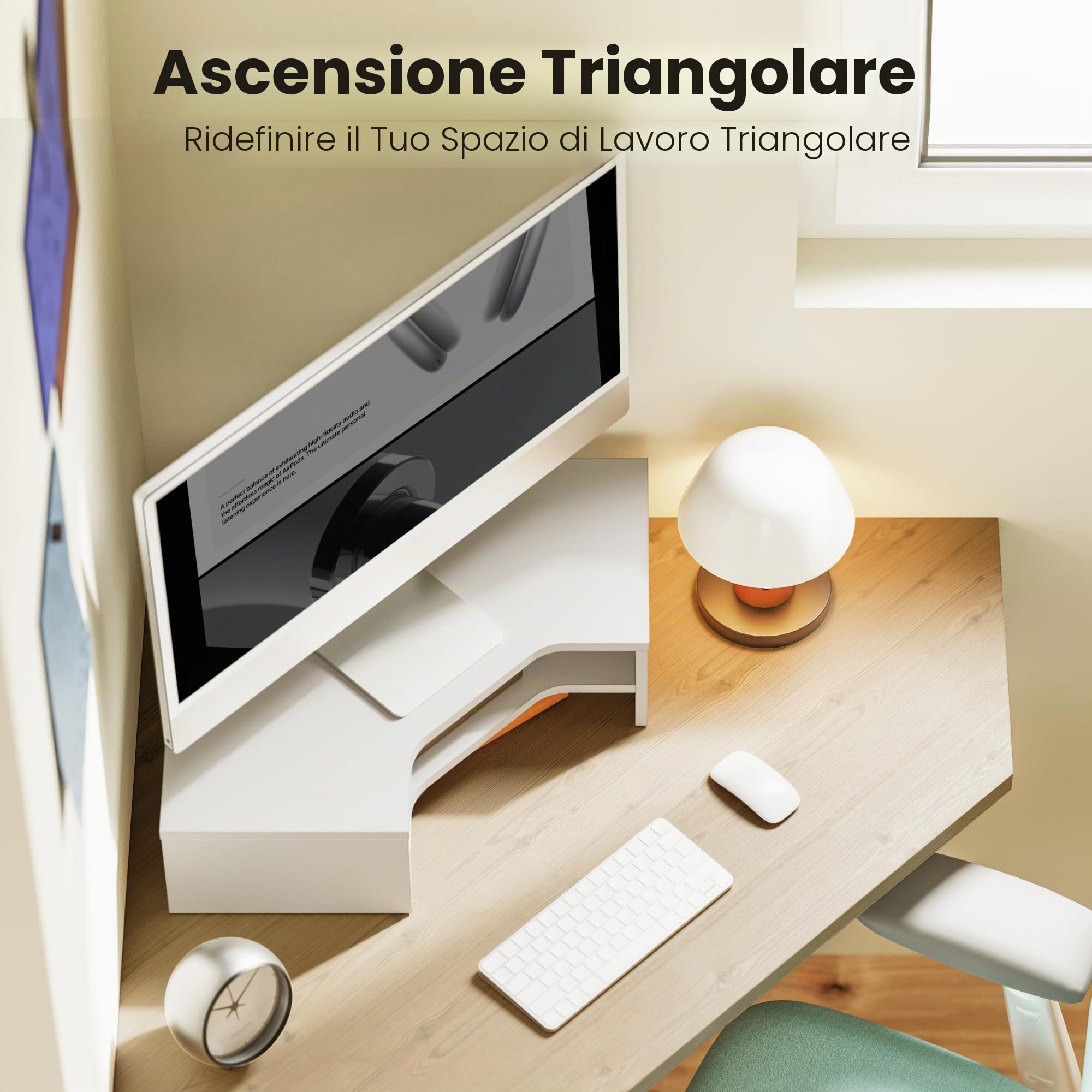 Fenge Supporto per Monitor, Scrivania Rialzo Monitor Angolare in Legno a 2 Livelli, Robusto Supporto per Computer, Supporto per Desktop Multiuso per Laptop, PC, Stampante, Computer (Bianco)