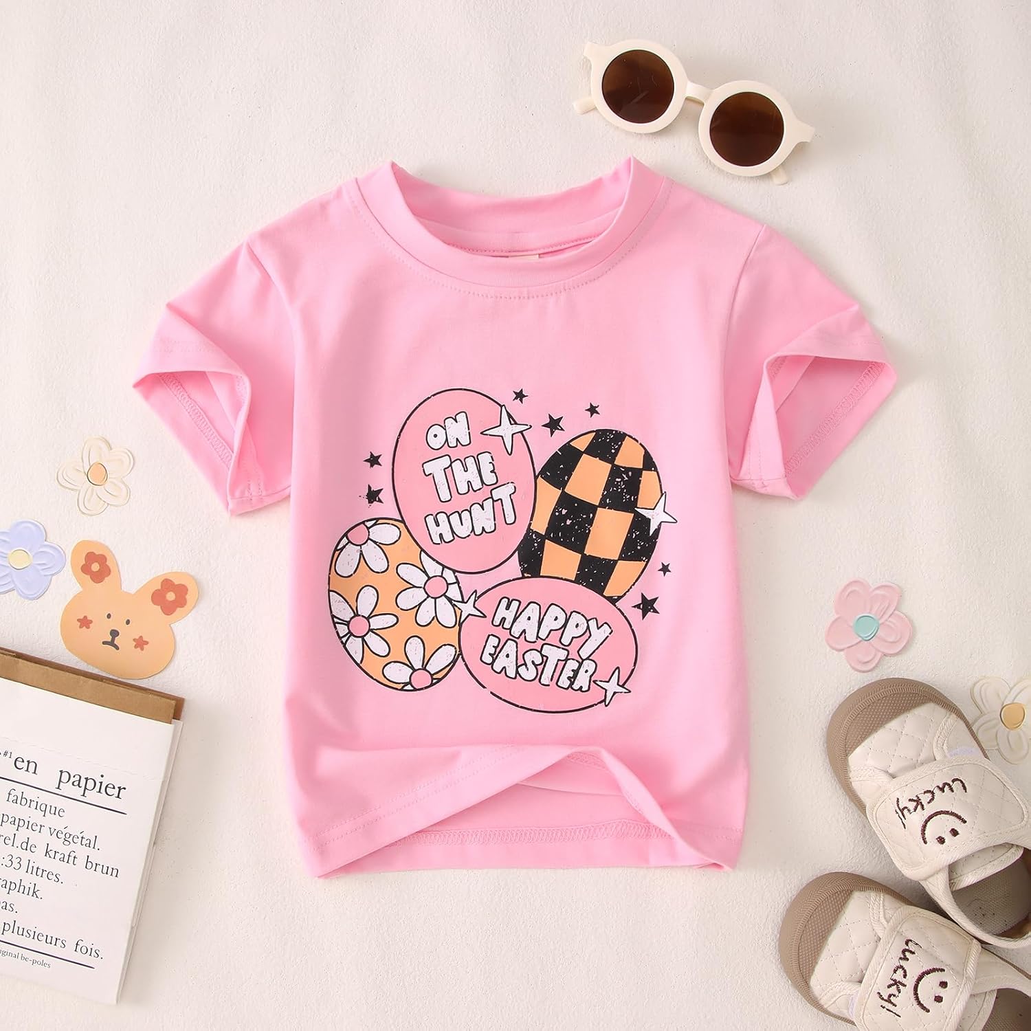 Toddler Easter Shirt for Baby Girls Happy Easter Eggs T-Shirt Short Sleeve Funny Floral Print Graphic Tees Tops - Image 4