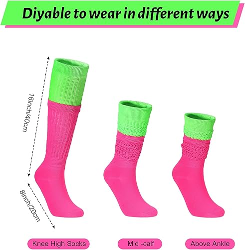 Miniatura 4 de Gejoy Conjunto de accesorios de neón de los años 8090 para mujer, disfraz de hip hop de los años 80, decoración de fiesta temática de los años 90