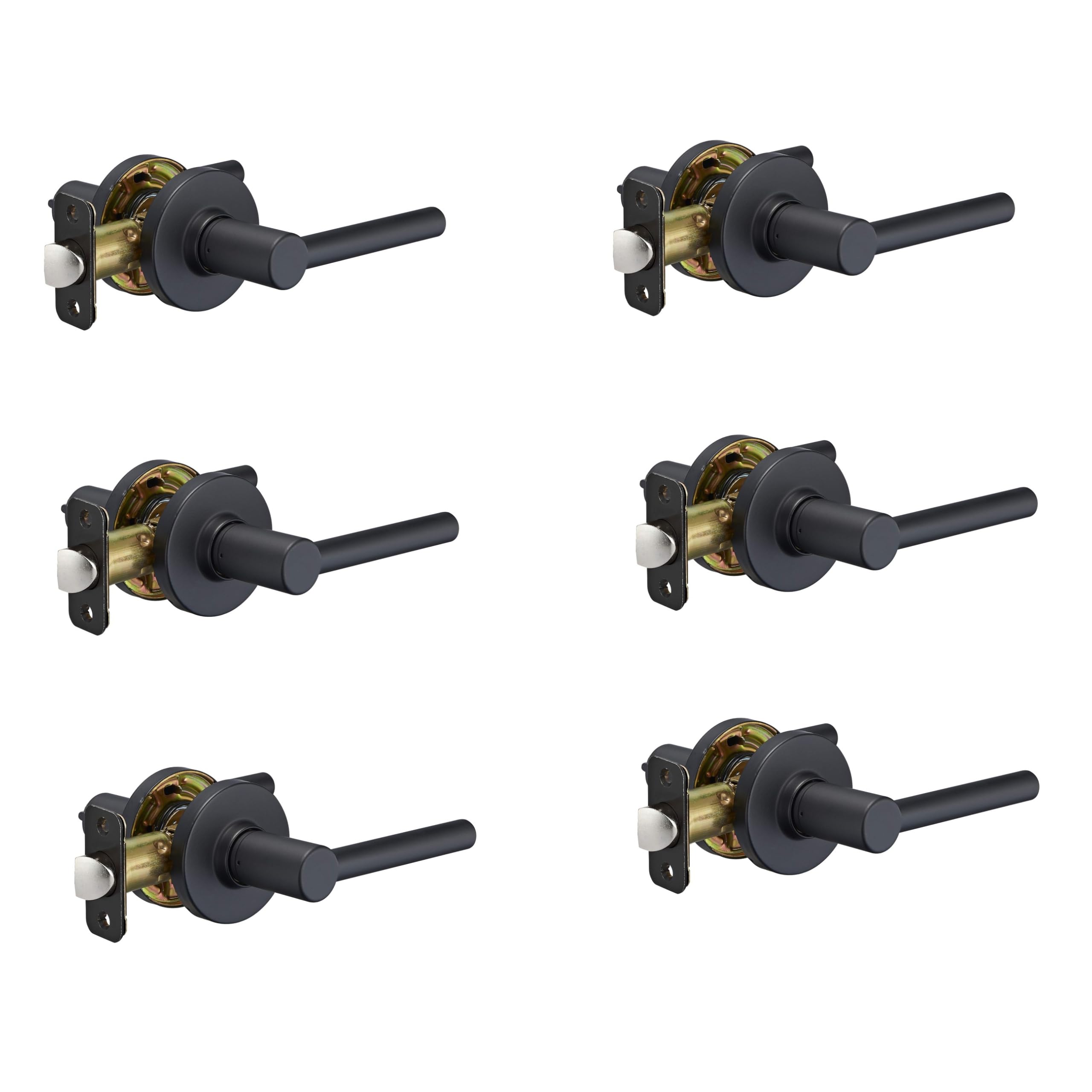 Amazon Basics Contemporary Madison Door Lever - Passage - Matte Black, 6-Pack