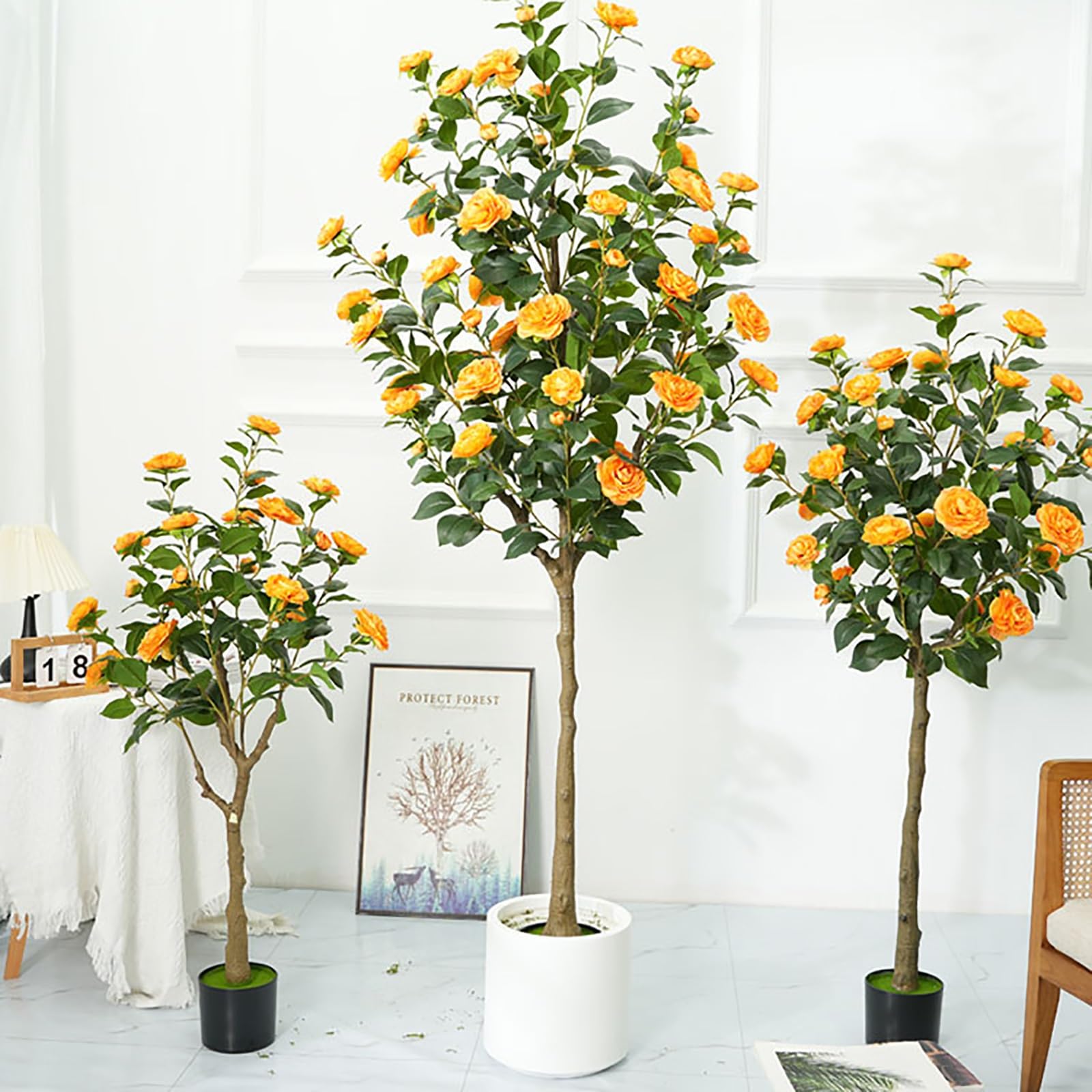 Albero Di Camelia Artificiale – Piante Finte Quasi Naturali For Interni, Facili Da Montare, For Decorazioni D'interni, Perfetti Alberi Di Natale Da Veranda(Yellow,90cm/35.4in)