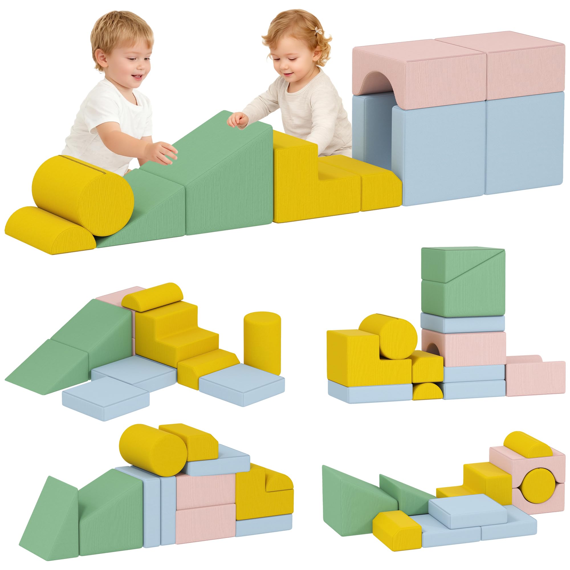 AIYAPLAY Schaumstoff Bausteine 12-TLG. Softbausteine Bausteinset Bunt | Kinder, mit Cord-Optik, Klettern, Großbausteine, Schaumstoff-Kletterblöcke, Bauklötze